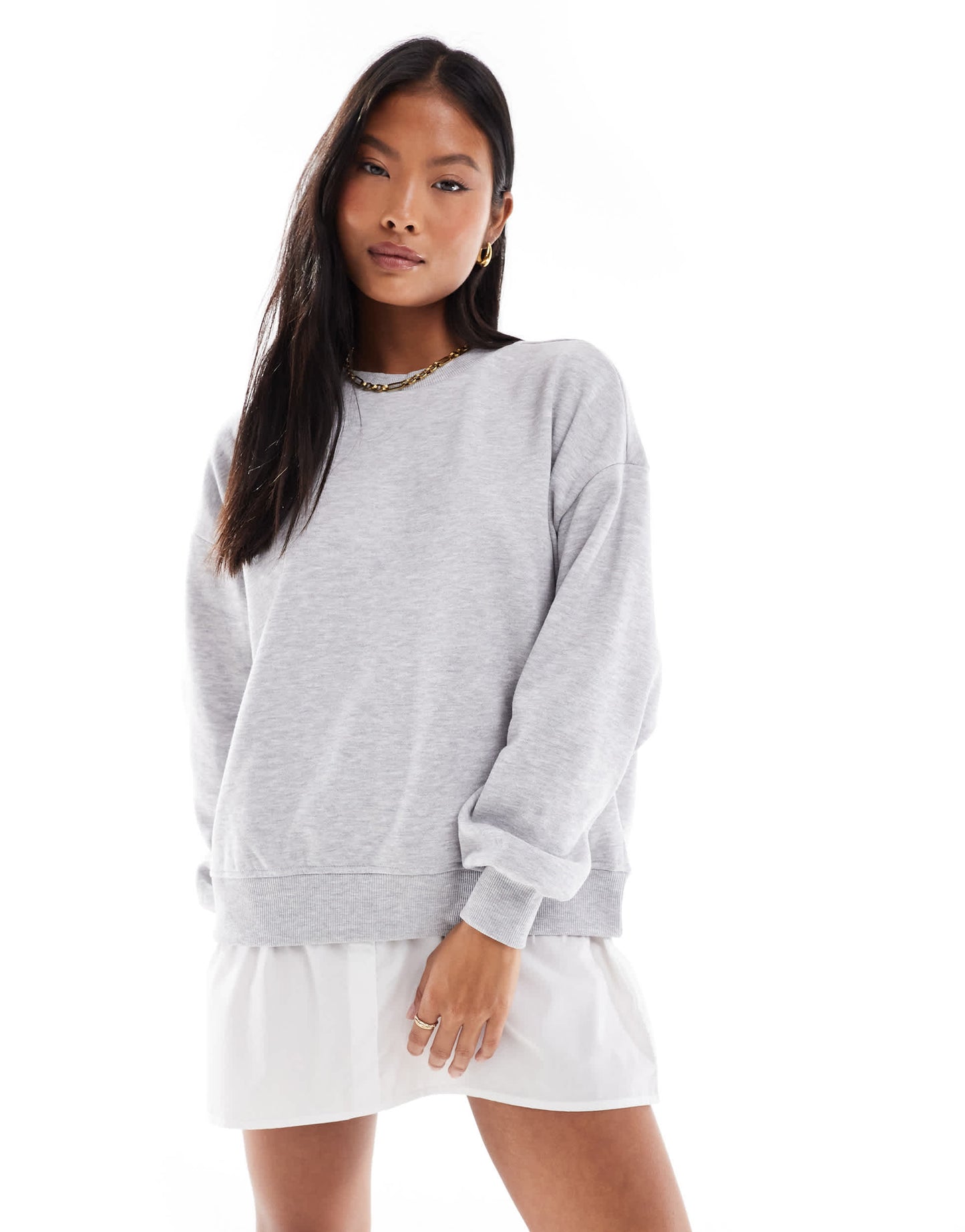 ONLY Petite layered sweat mini dress in light grey melange