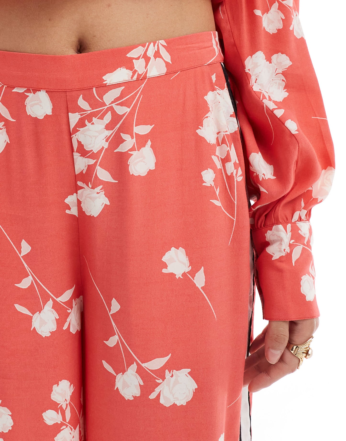 French Connection Alessandra trousers in red floral co-ord
