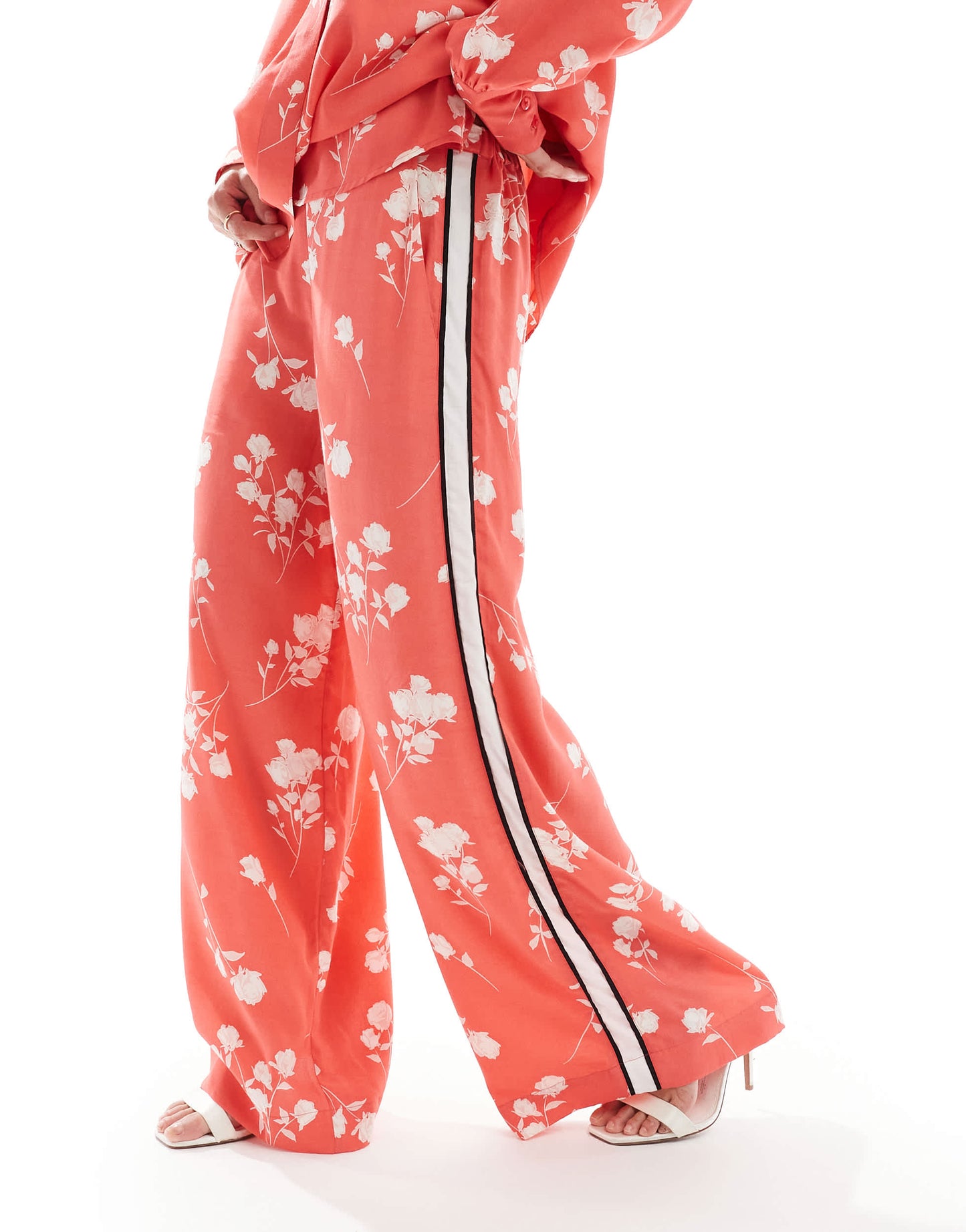 French Connection Alessandra trousers in red floral co-ord