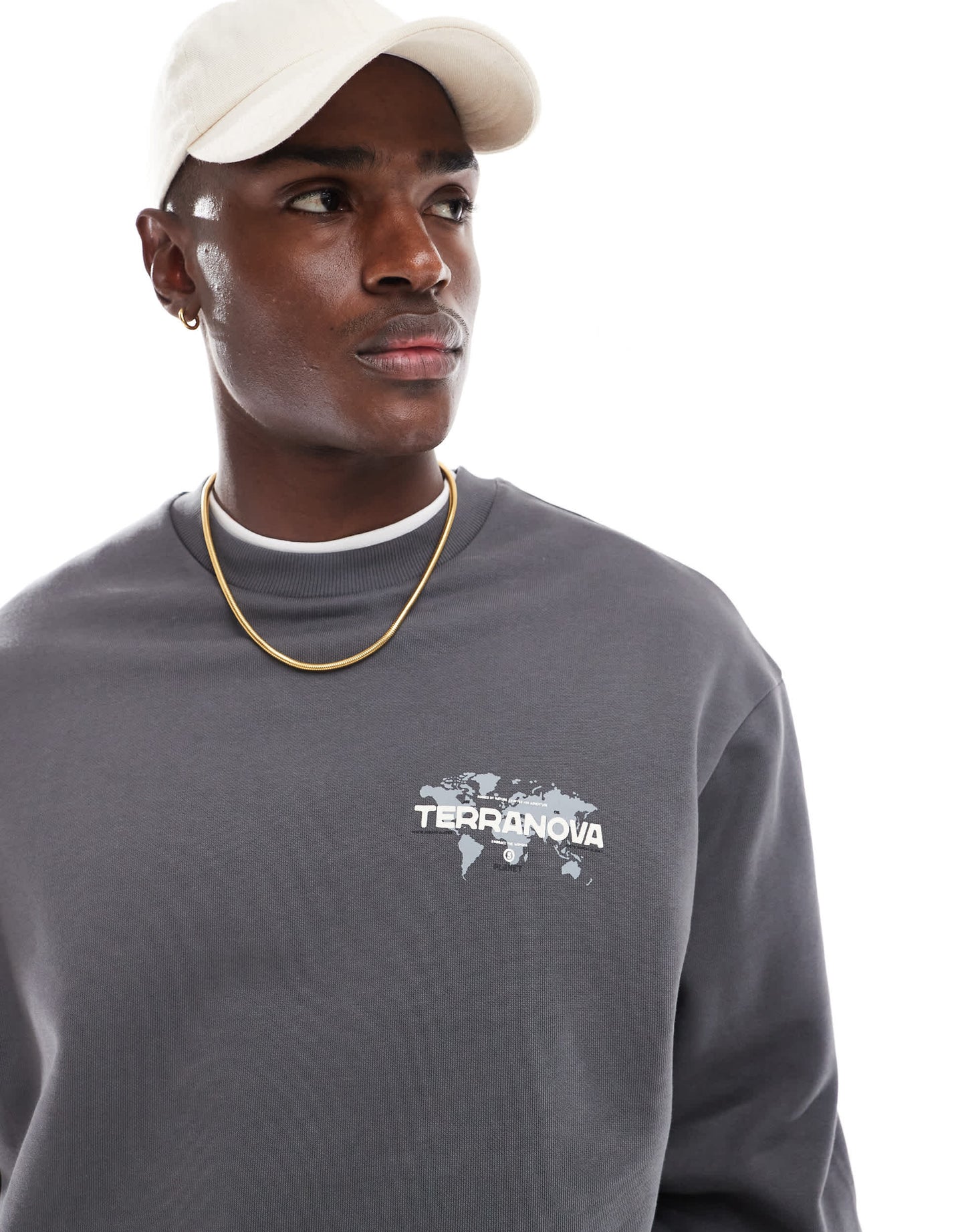 ASOS DESIGN sweatshirt with map and text print in washed black