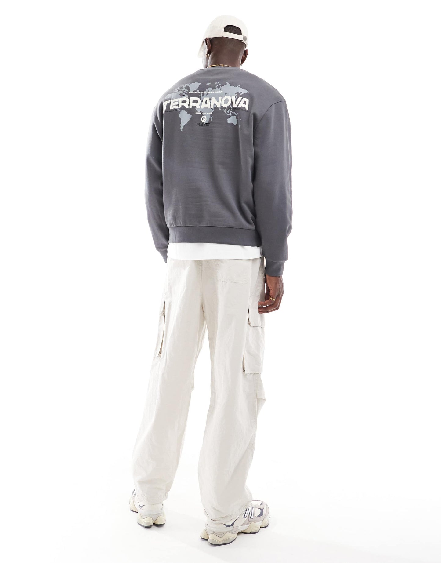 ASOS DESIGN sweatshirt with map and text print in washed black