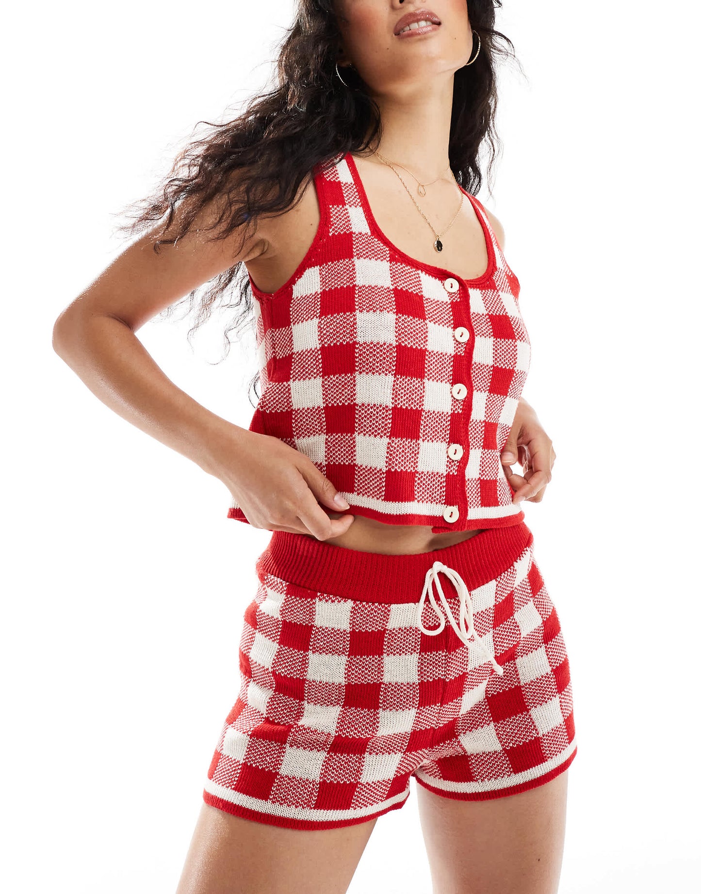 ASOS DESIGN knitted short co ord in gingham