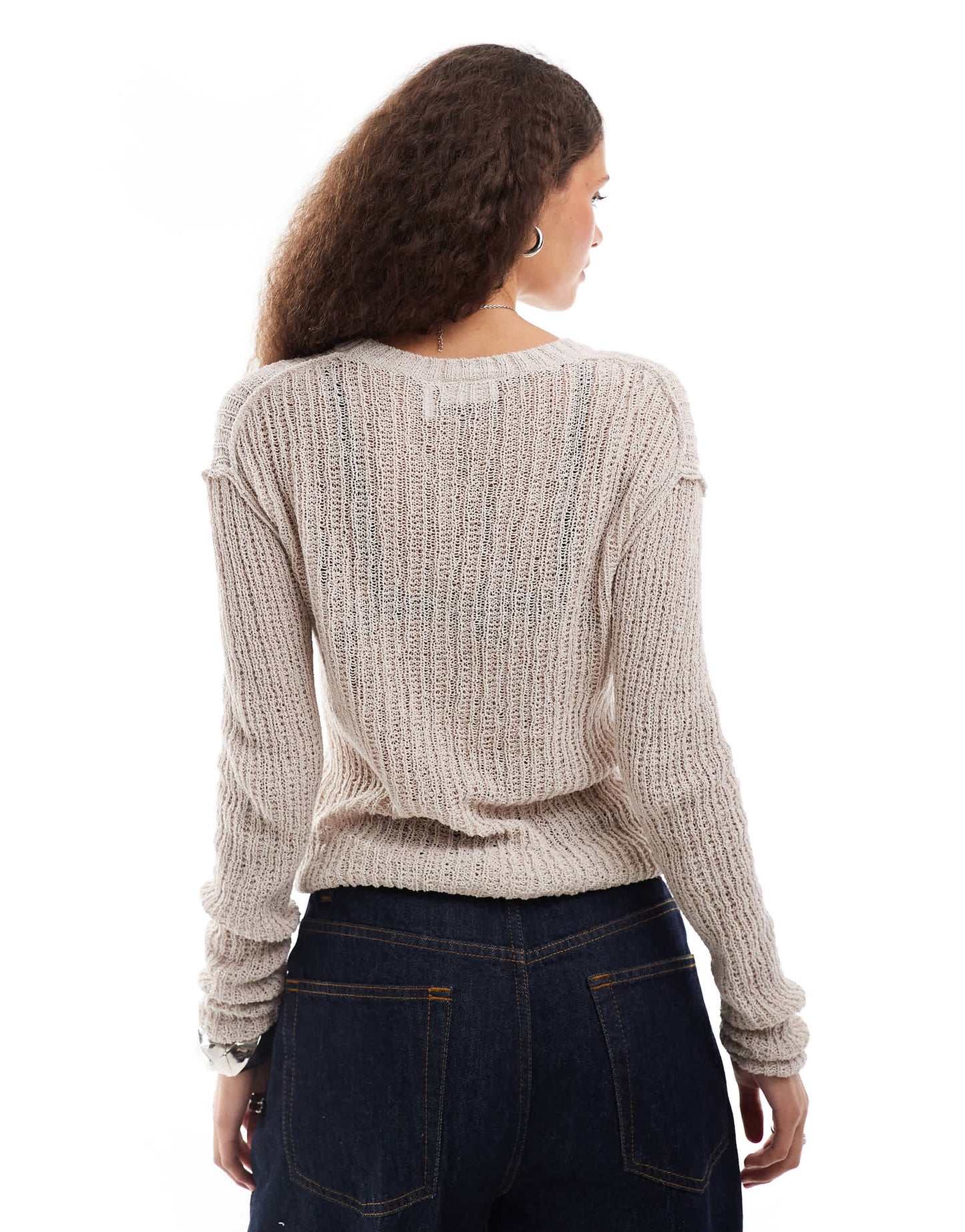 Weekday slim fit lightweight rib jumper in beige exclusive to ASOS