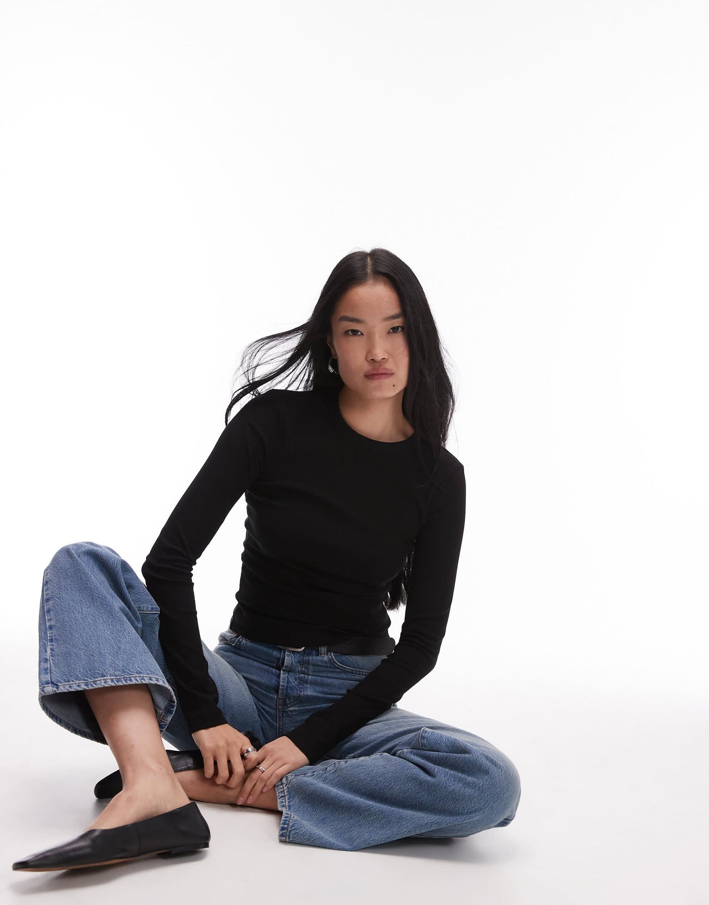 & Other Stories rib long sleeve top in black