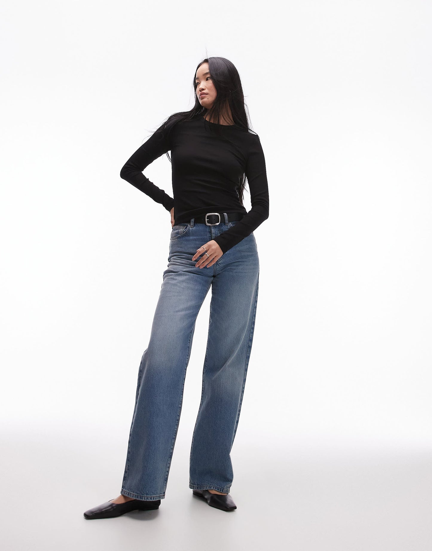 & Other Stories rib long sleeve top in black