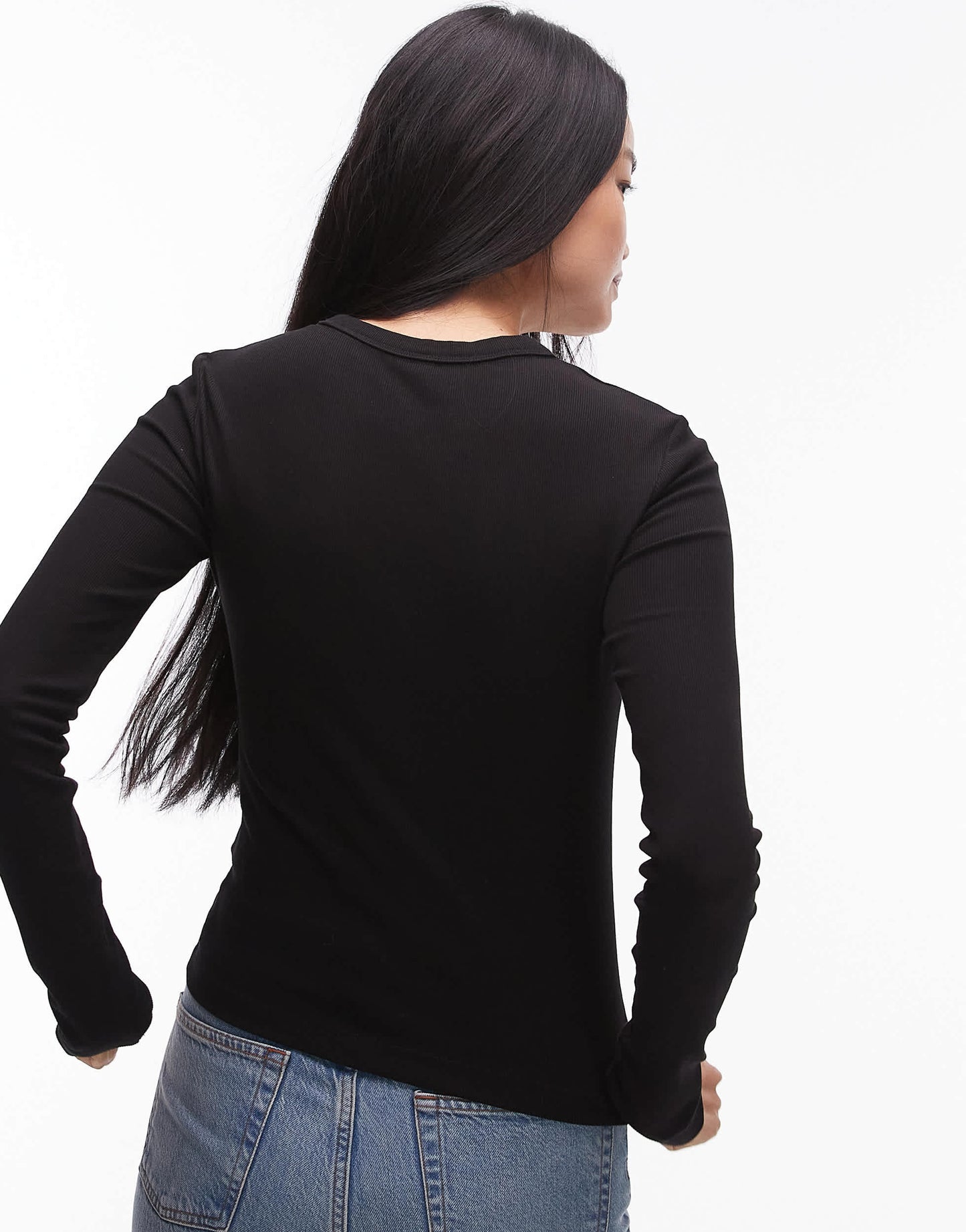 & Other Stories rib long sleeve top in black