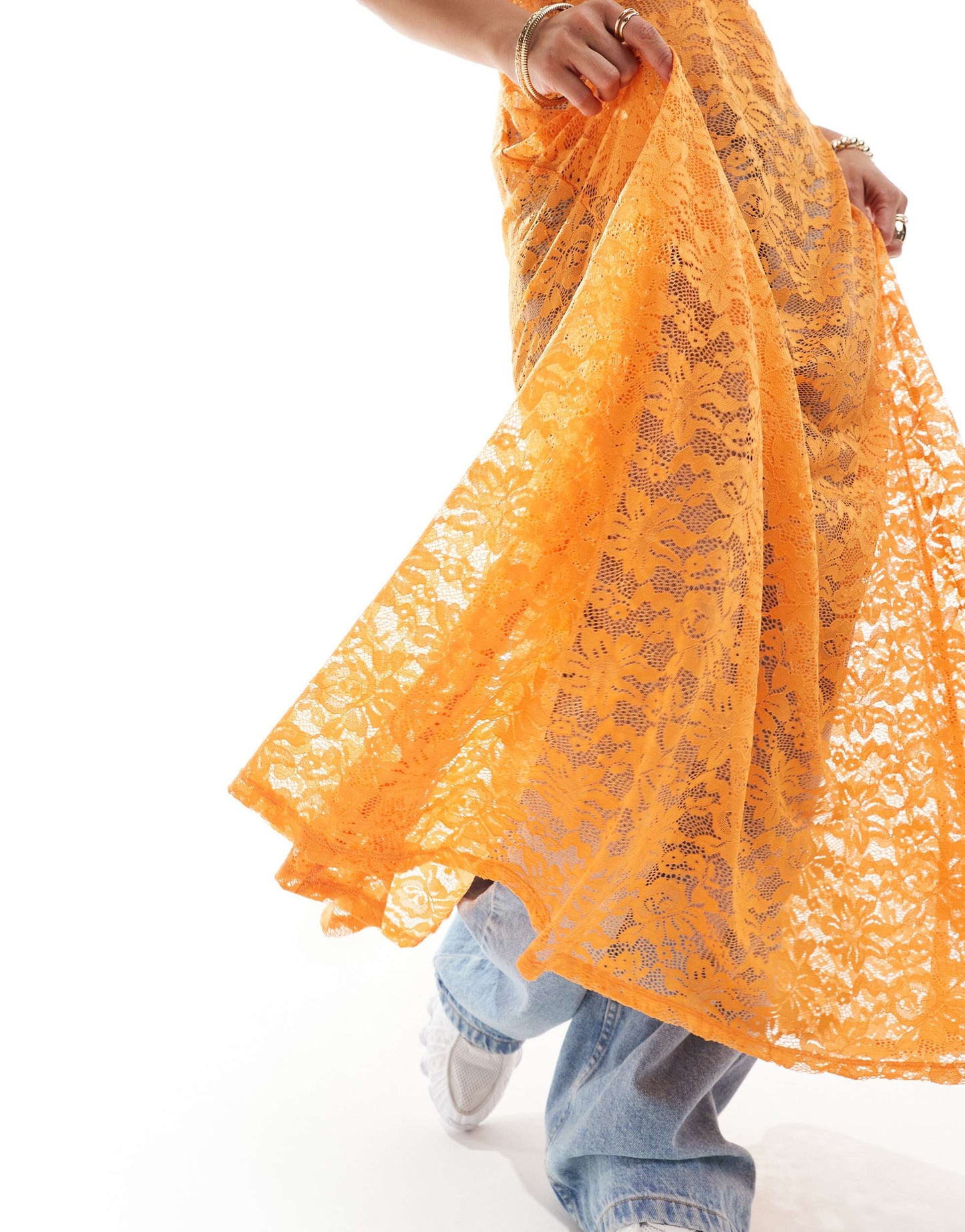 Labelrail x Olivia Grace Herring plunge front lace maxi dress in orange