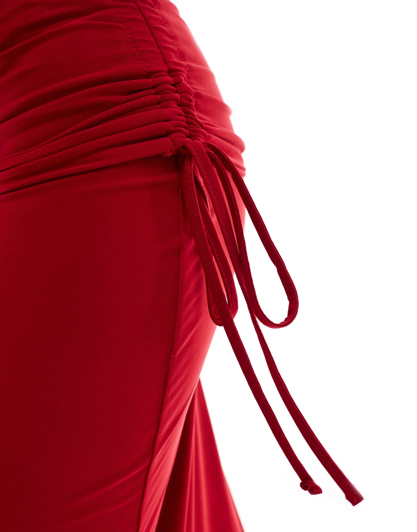 Kaiia exclusive double layered slinky ruched folded waist column maxi skirt co-ord in red