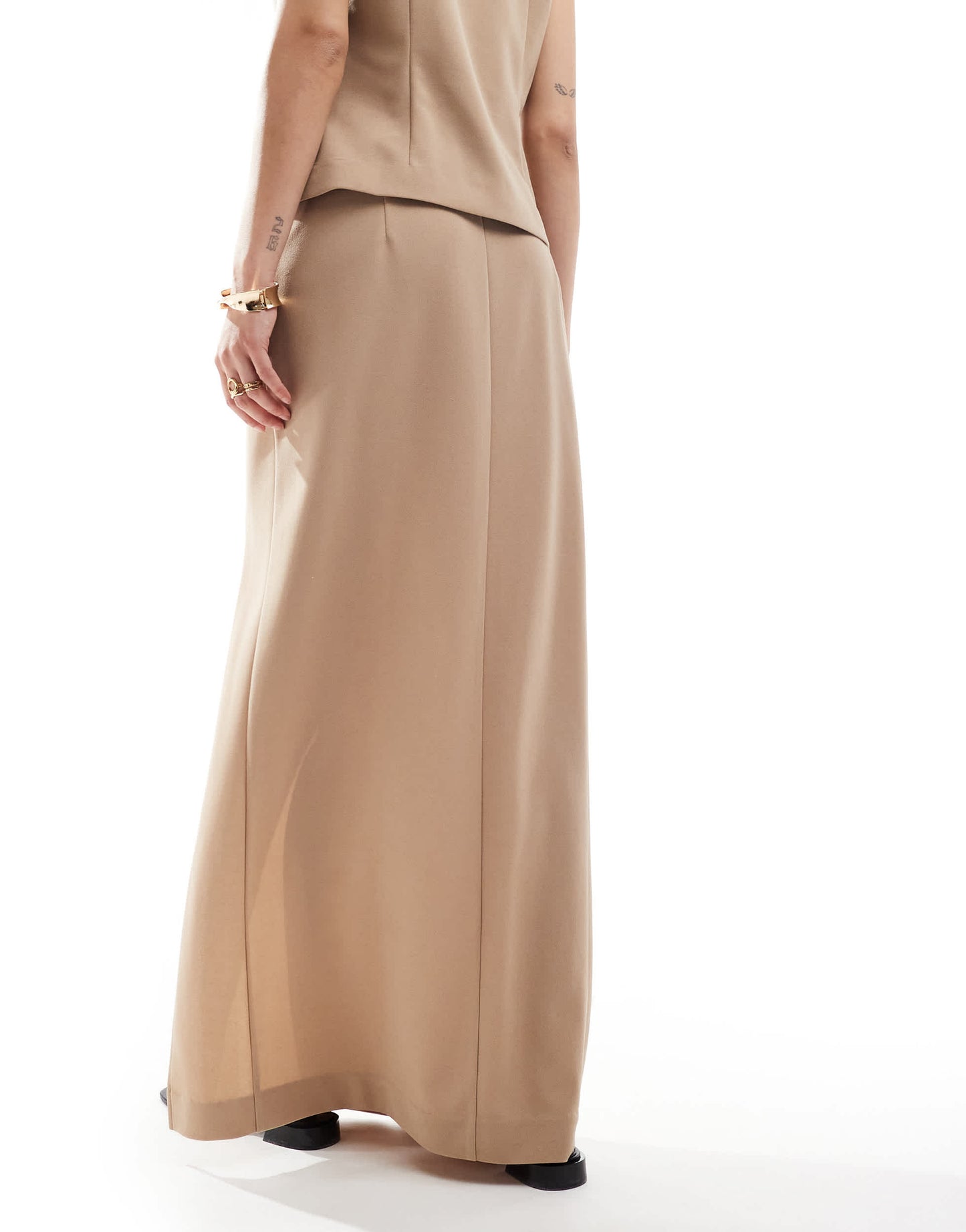Vero Moda tailored jersey maxi skirt with slit co-ord in beige