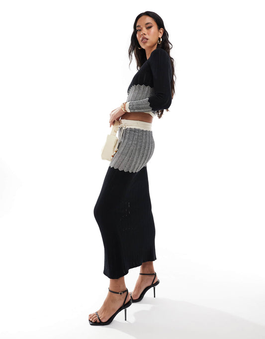 River Island chevron knit skirt co-ord in black