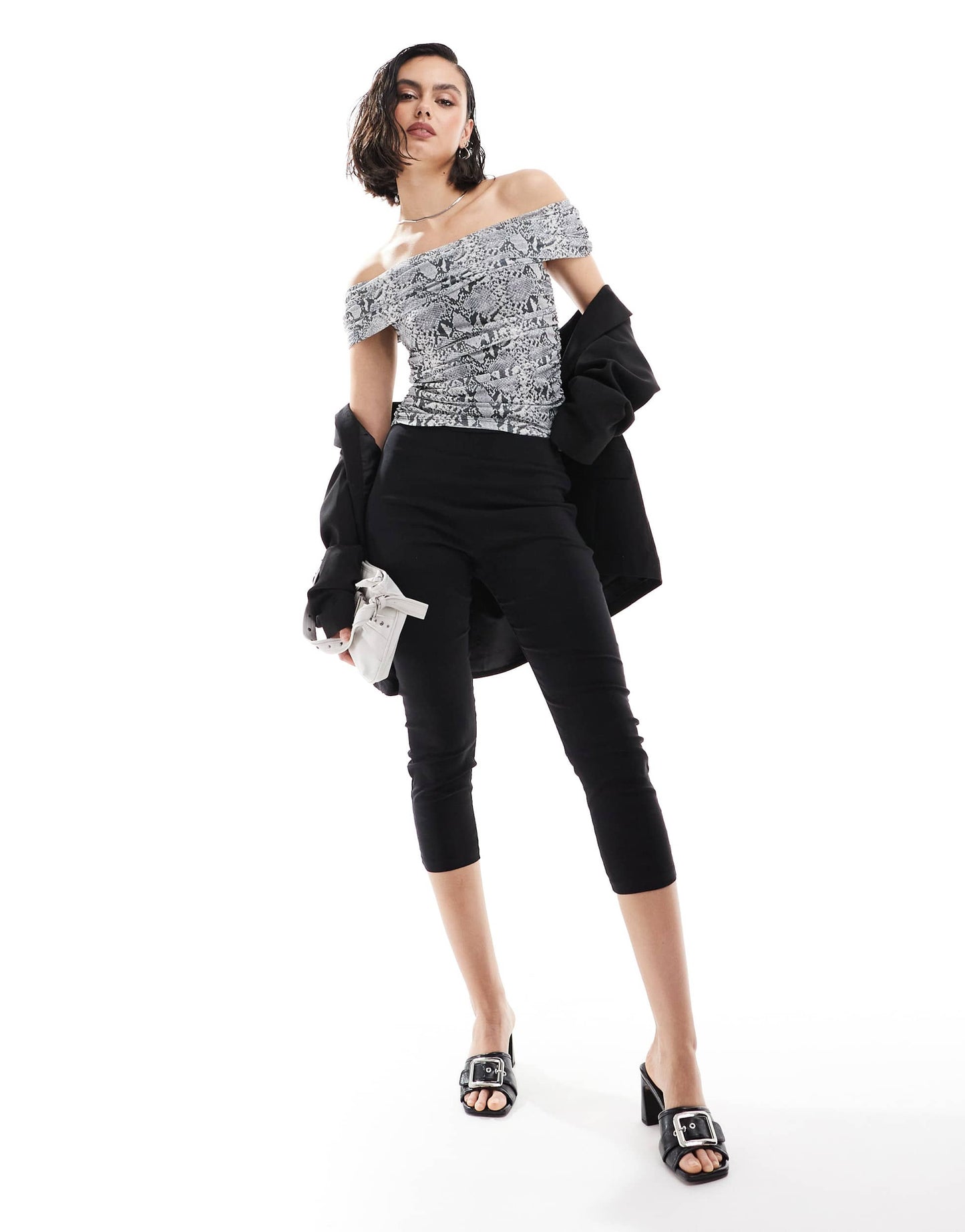 New Look mesh bardot top in snake print