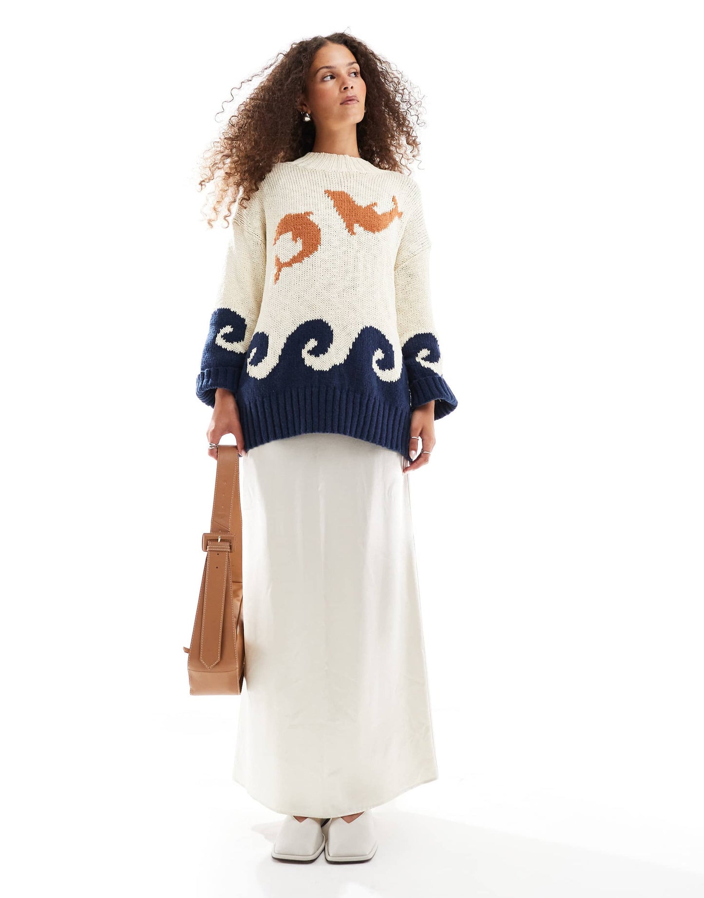 VRG GRL ace of something dolphin intarsia oversized jumper in multi