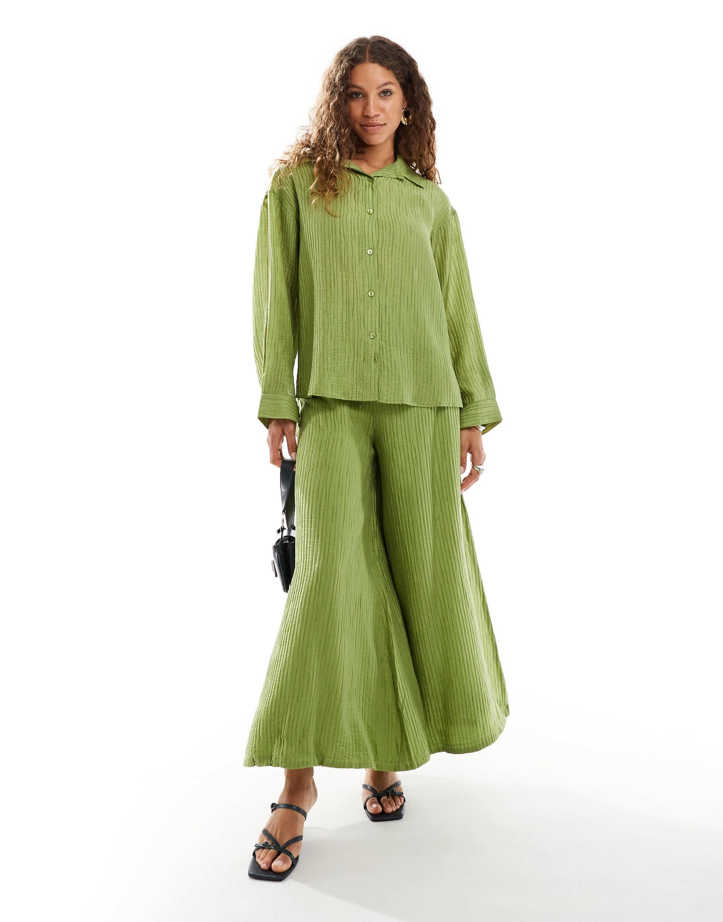 Ghospell textured oversized shirt co-ord in green