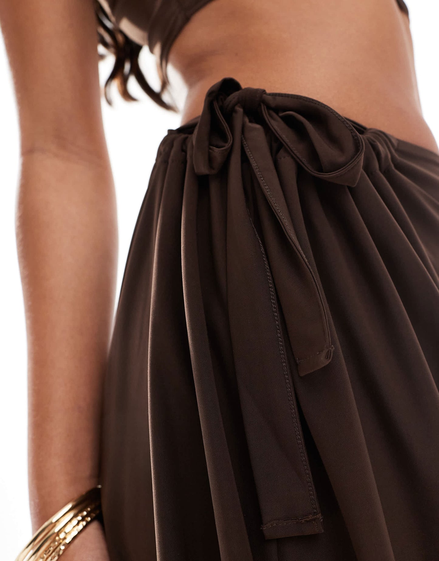 ASOS DESIGN co-ord slinky mini skirt with cut out tie hips in chocolate