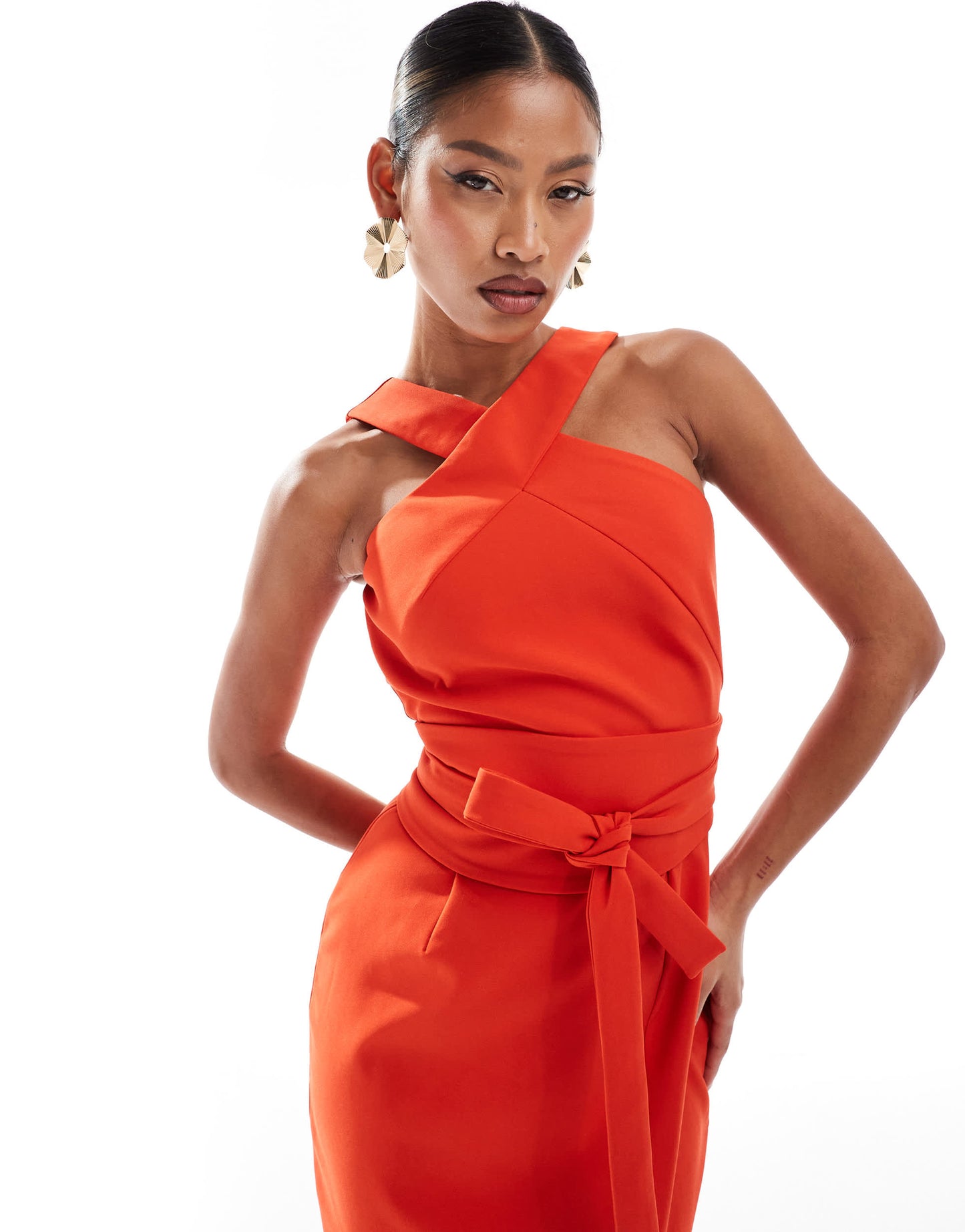 Lavish Alice obi belted halterneck midi dress in red
