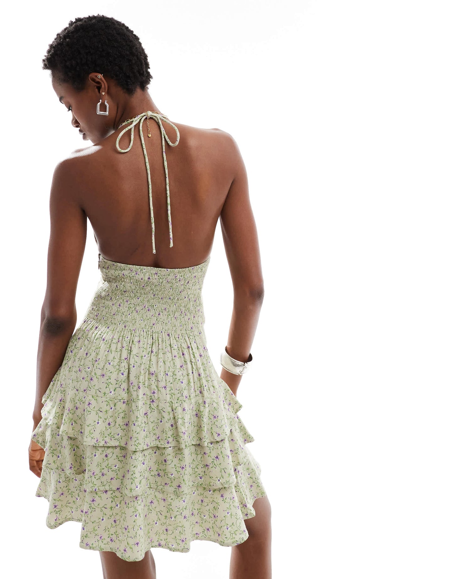 Motel nenita violet print ruffle mini cami dress in pale green