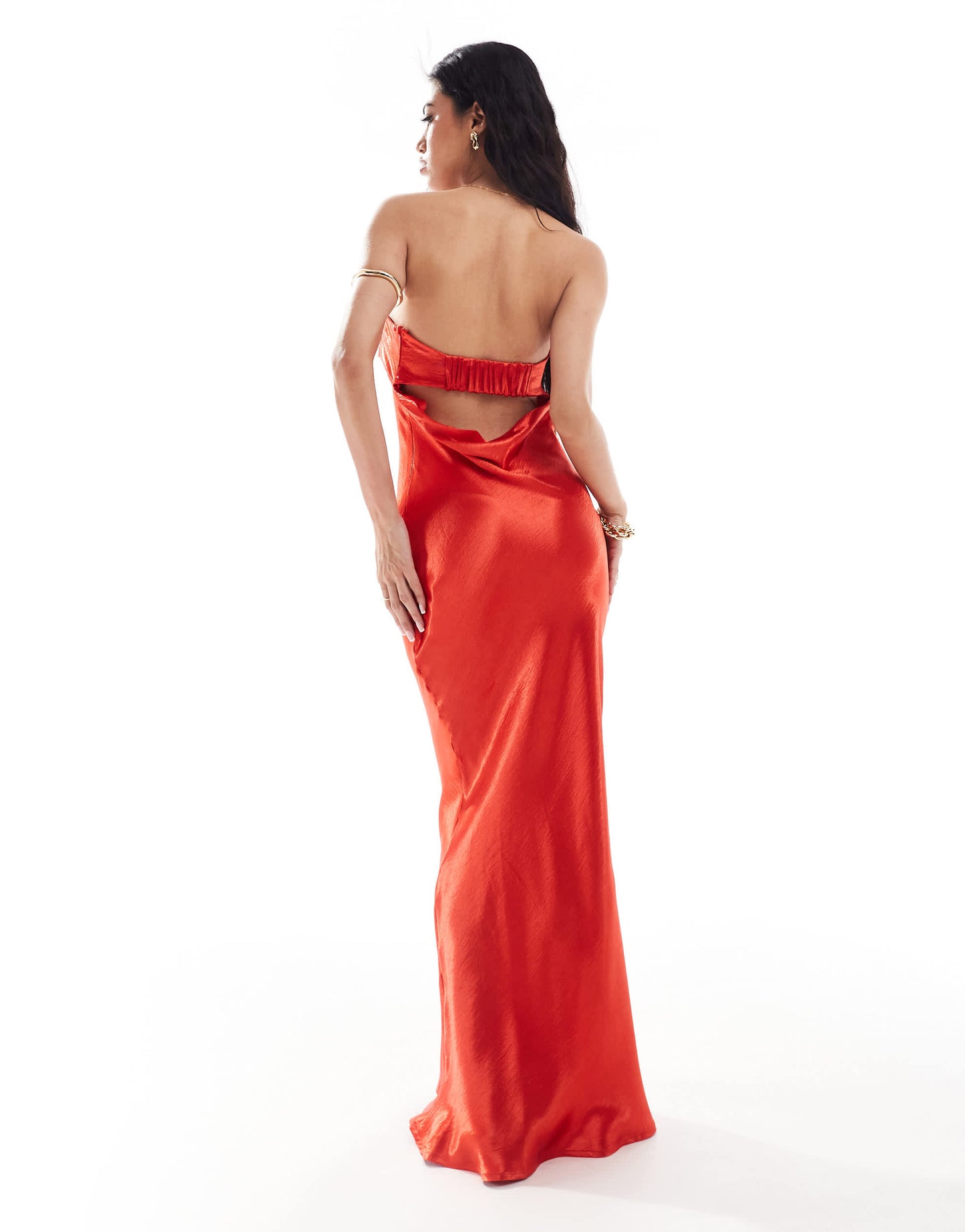 In The Style exclusive liquid satin bandeau cut out back maxi dress in red