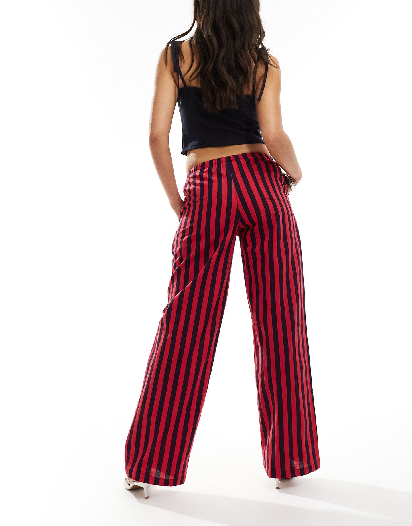 Motel lirura striped trousers in deep red and navy
