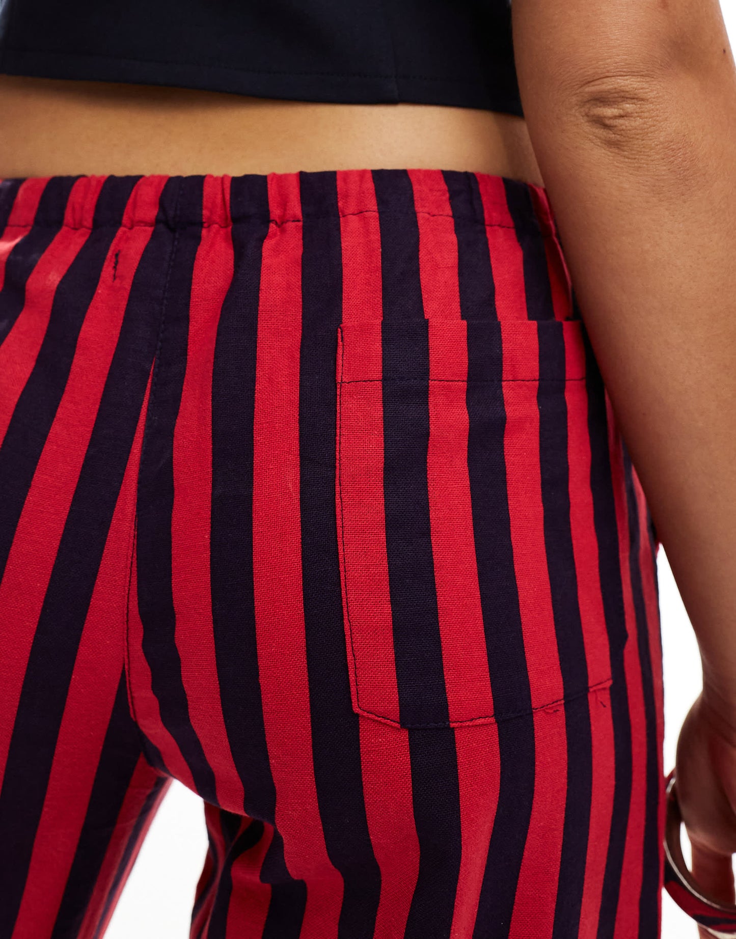 Motel lirura striped trousers in deep red and navy