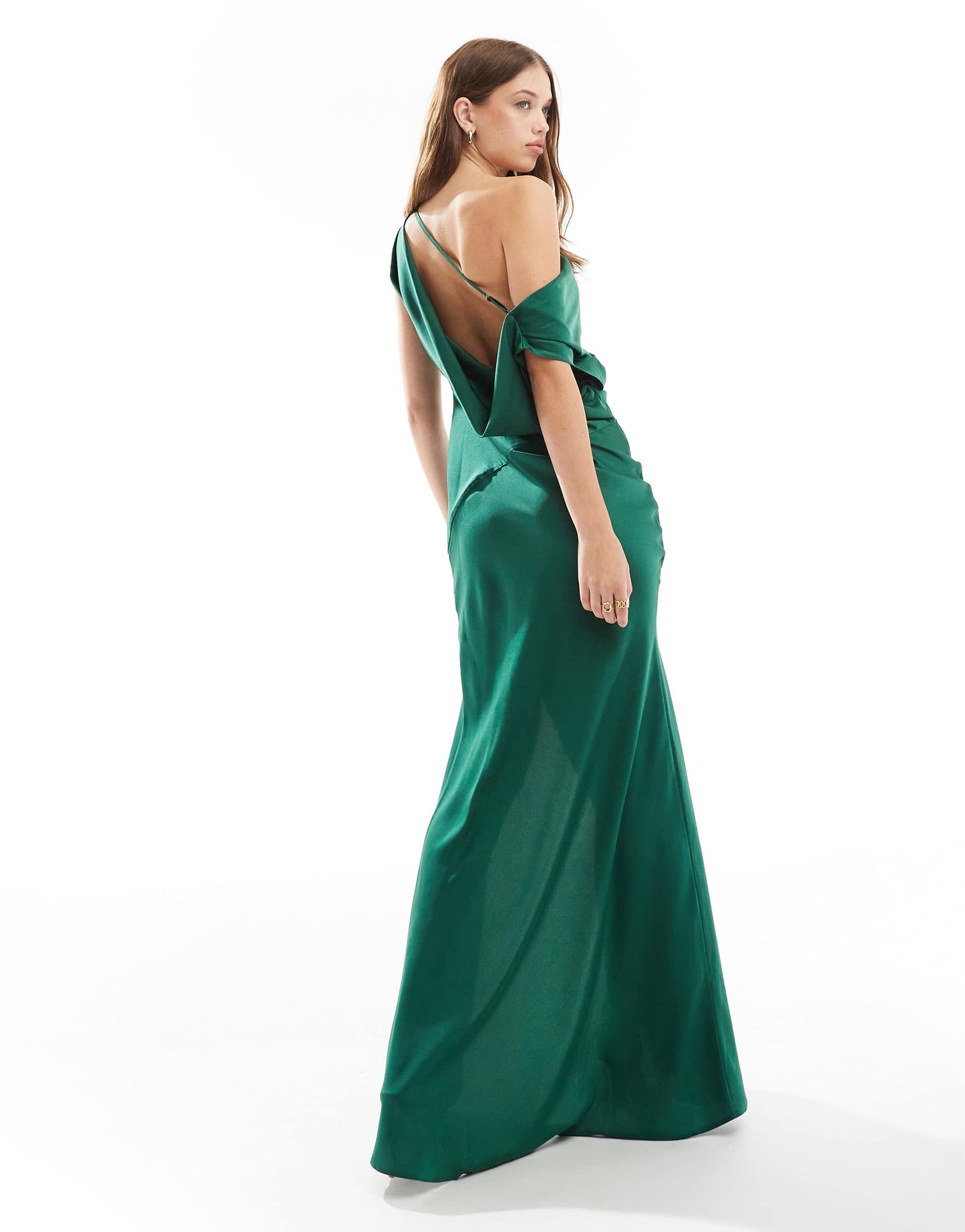 ASOS DESIGN one shoulder ruched detail maxi dress with split in forest green