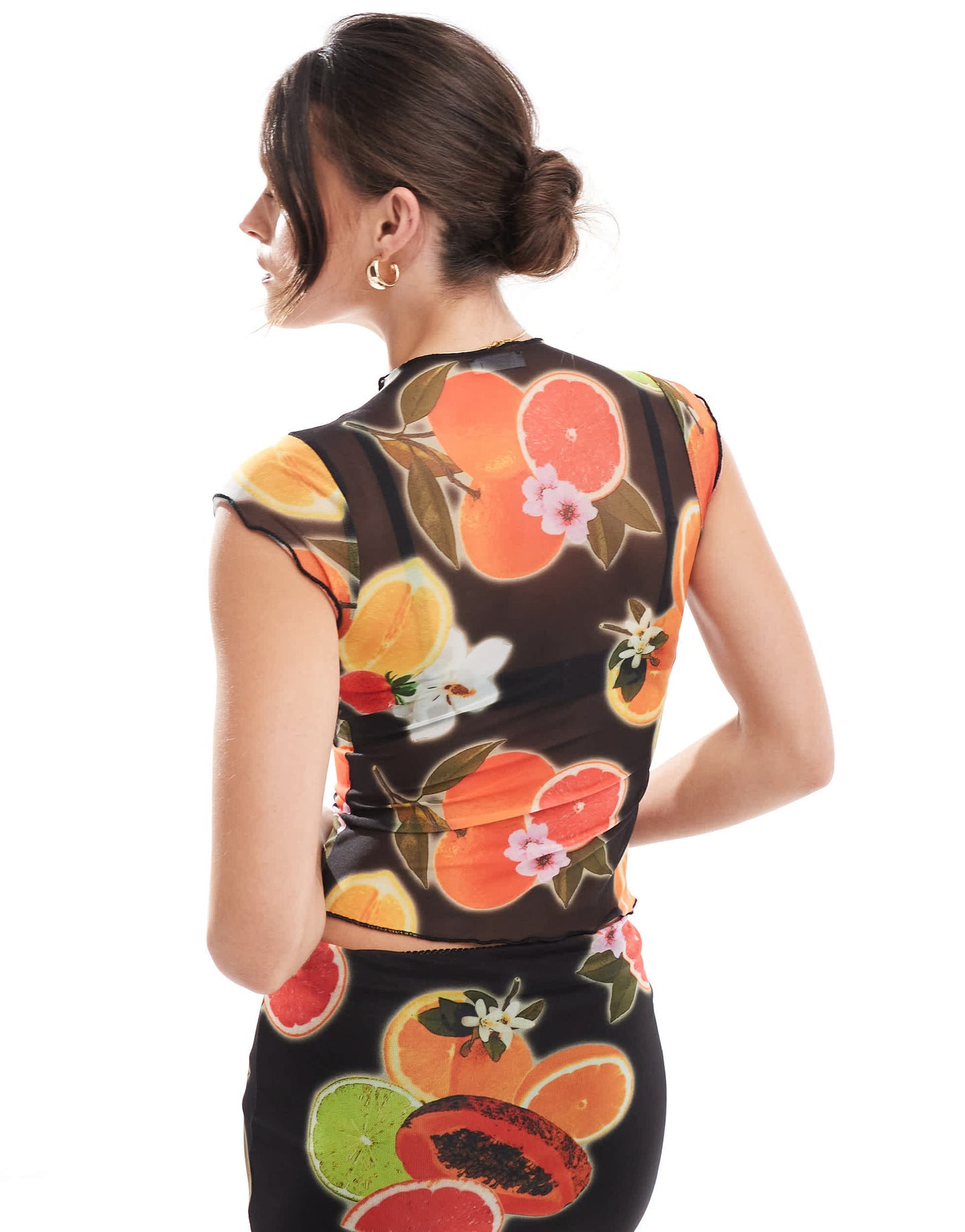 ASOS DESIGN tropical fruit print baby tee co ord in black