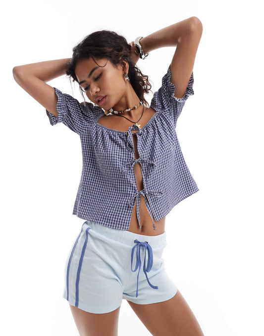 Reclaimed Vintage tie front top in seersucker gingham