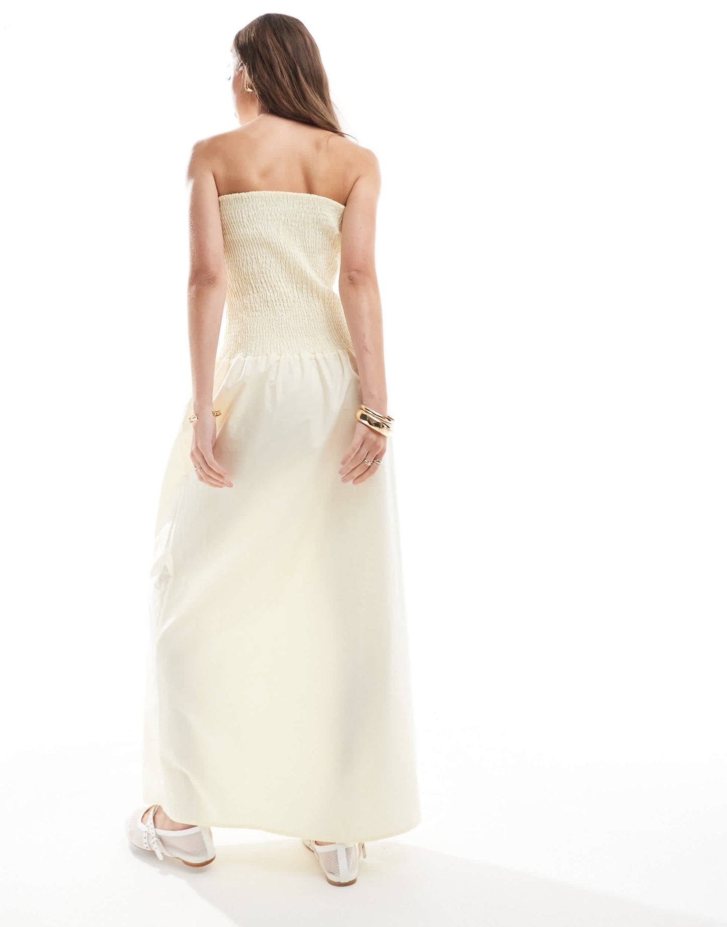 ASOS DESIGN shirred bandeau maxi dress in pale yelow