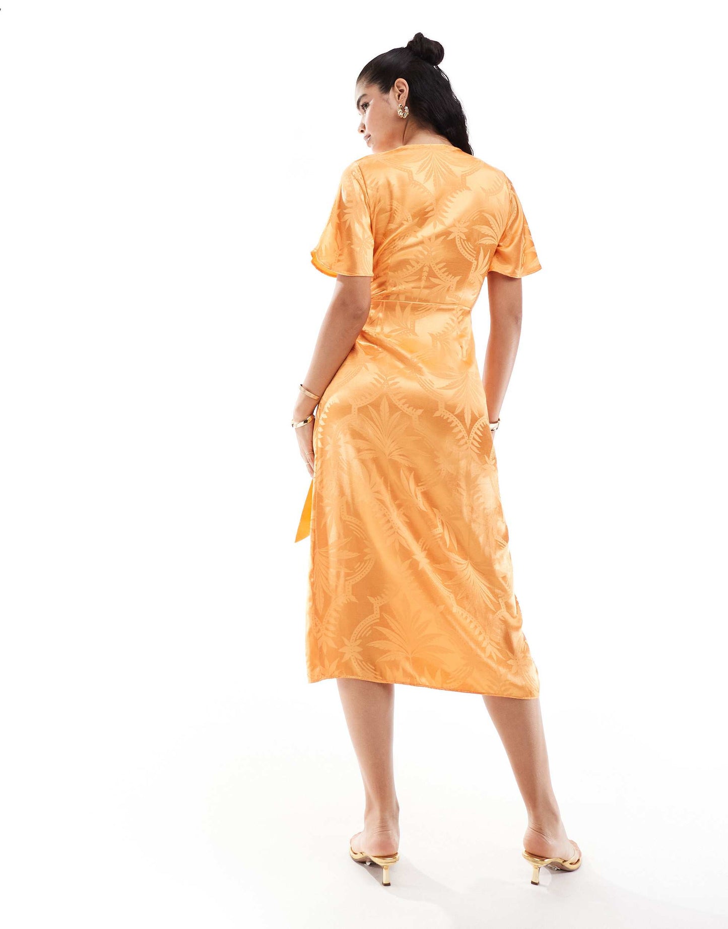 Never Fully Dressed embossed satin midi dress in orange