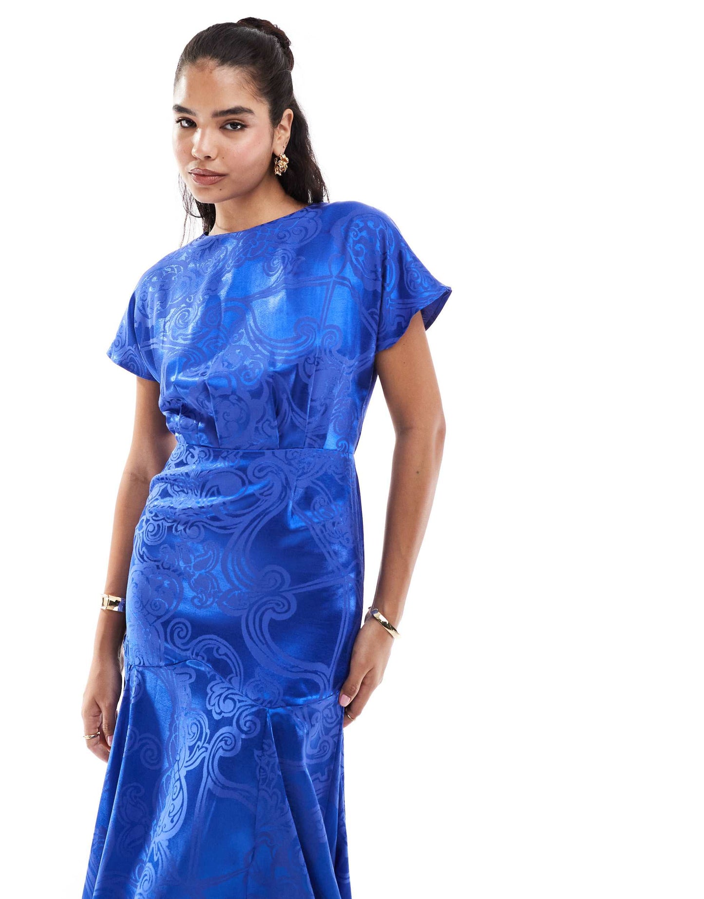 Never Fully Dressed satin midi dress in cobalt blue