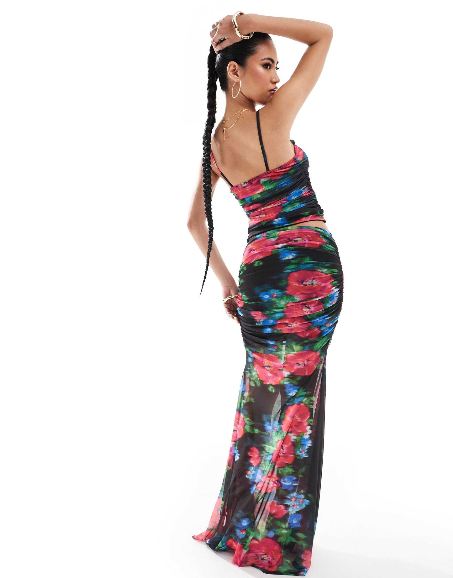 ASOS DESIGN co-ord mesh maxi skirt with side split in floral print
