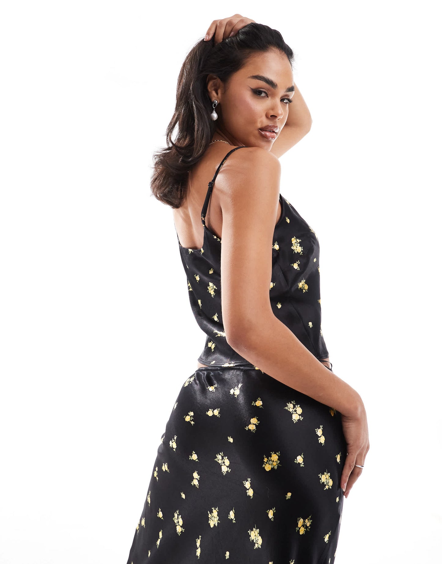 River Island ditsy floral cami top co-ord in black