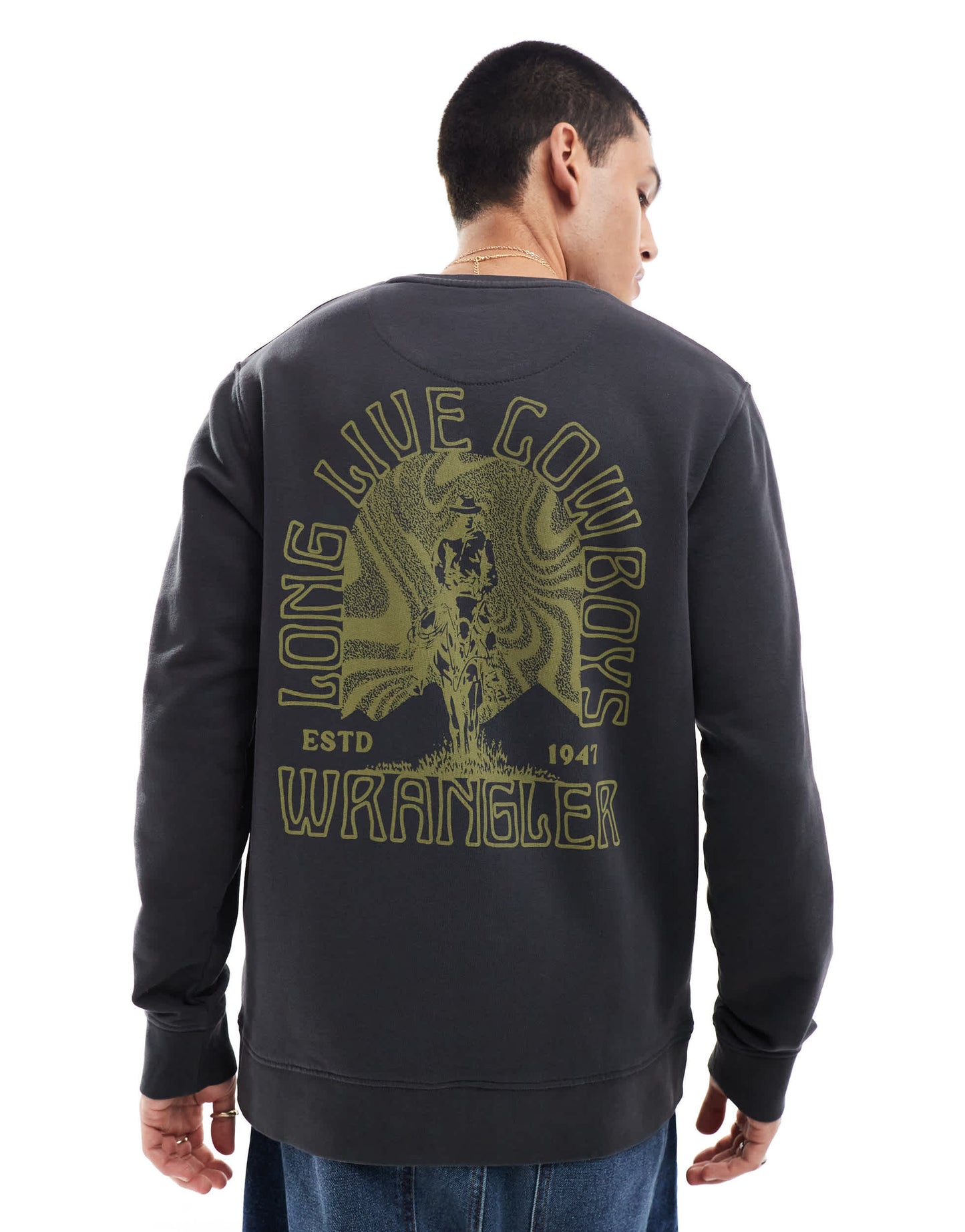 Wrangler cowboy back logo sweatshirt in faded black