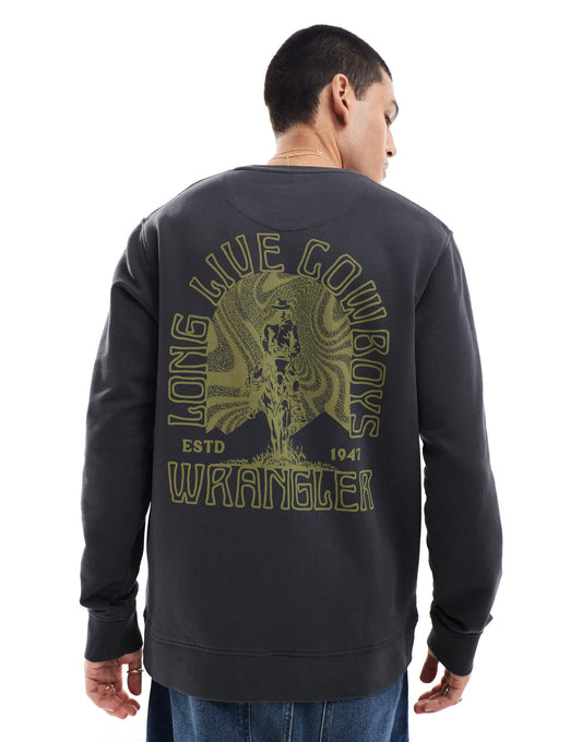 Wrangler cowboy back logo sweatshirt in faded black
