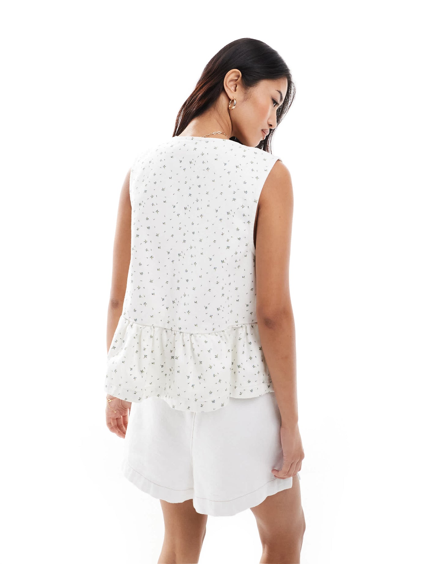 ASOS DESIGN denim tie front top in ditsy print