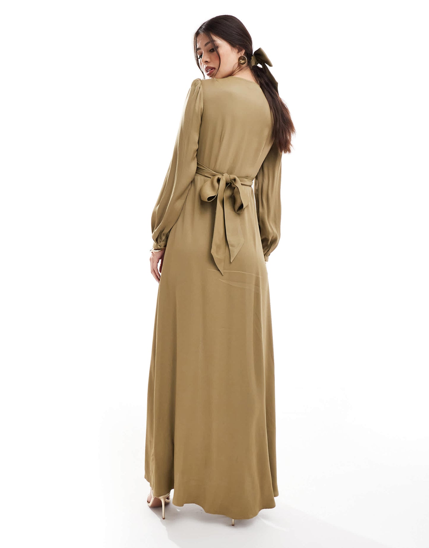 Maids to Measure Bridesmaid long sleeve button front maxi dress in olive