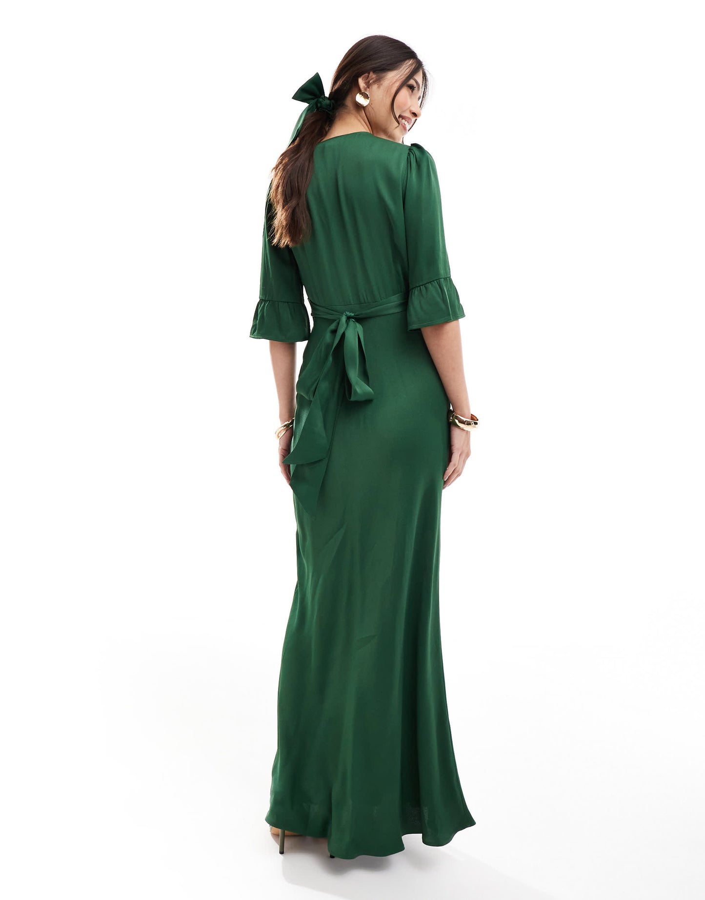 Maids to Measure Bridesmaid v neck button front maxi dress in emerald