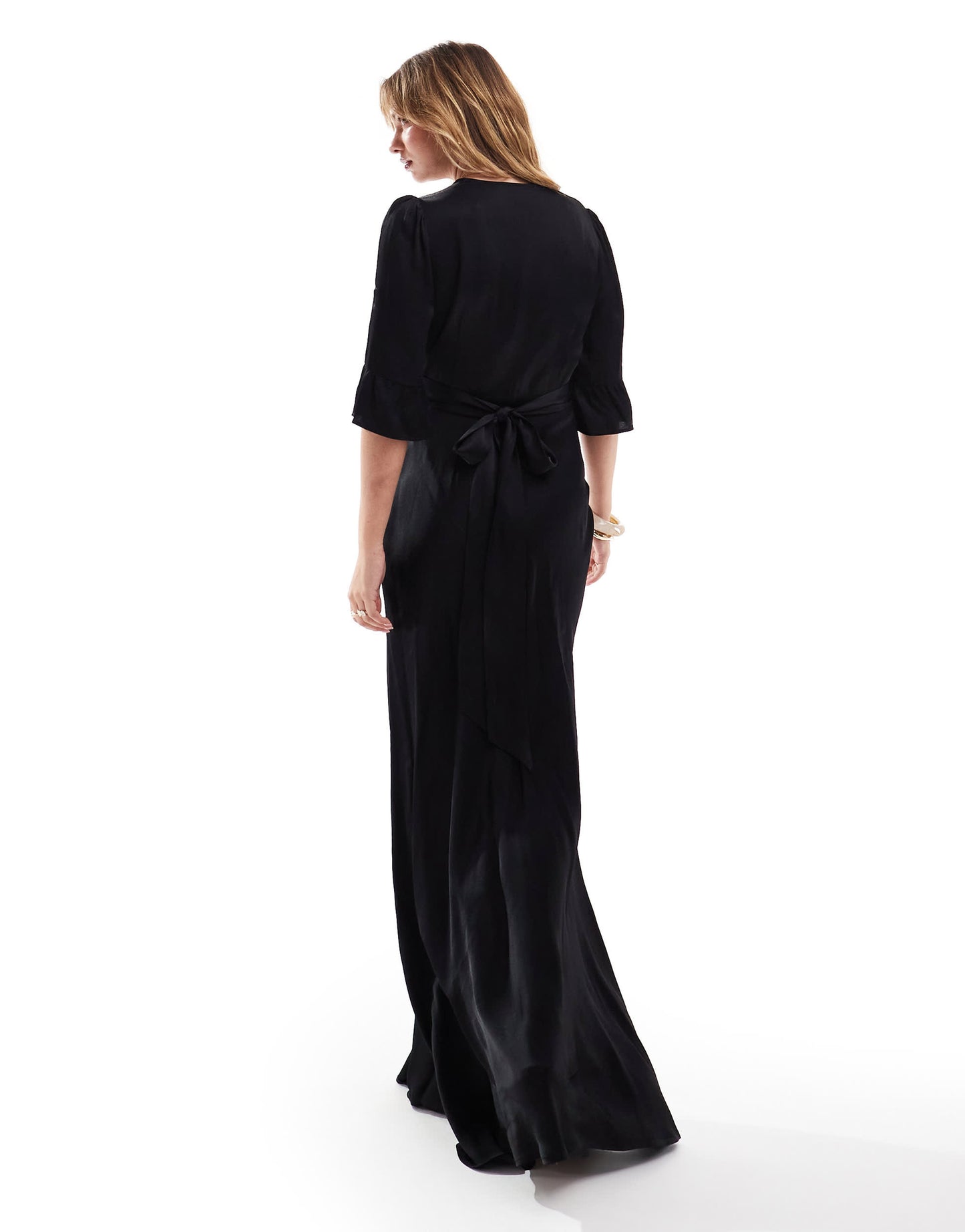 Maids to Measure Bridesmaid v neck button front maxi dress in black