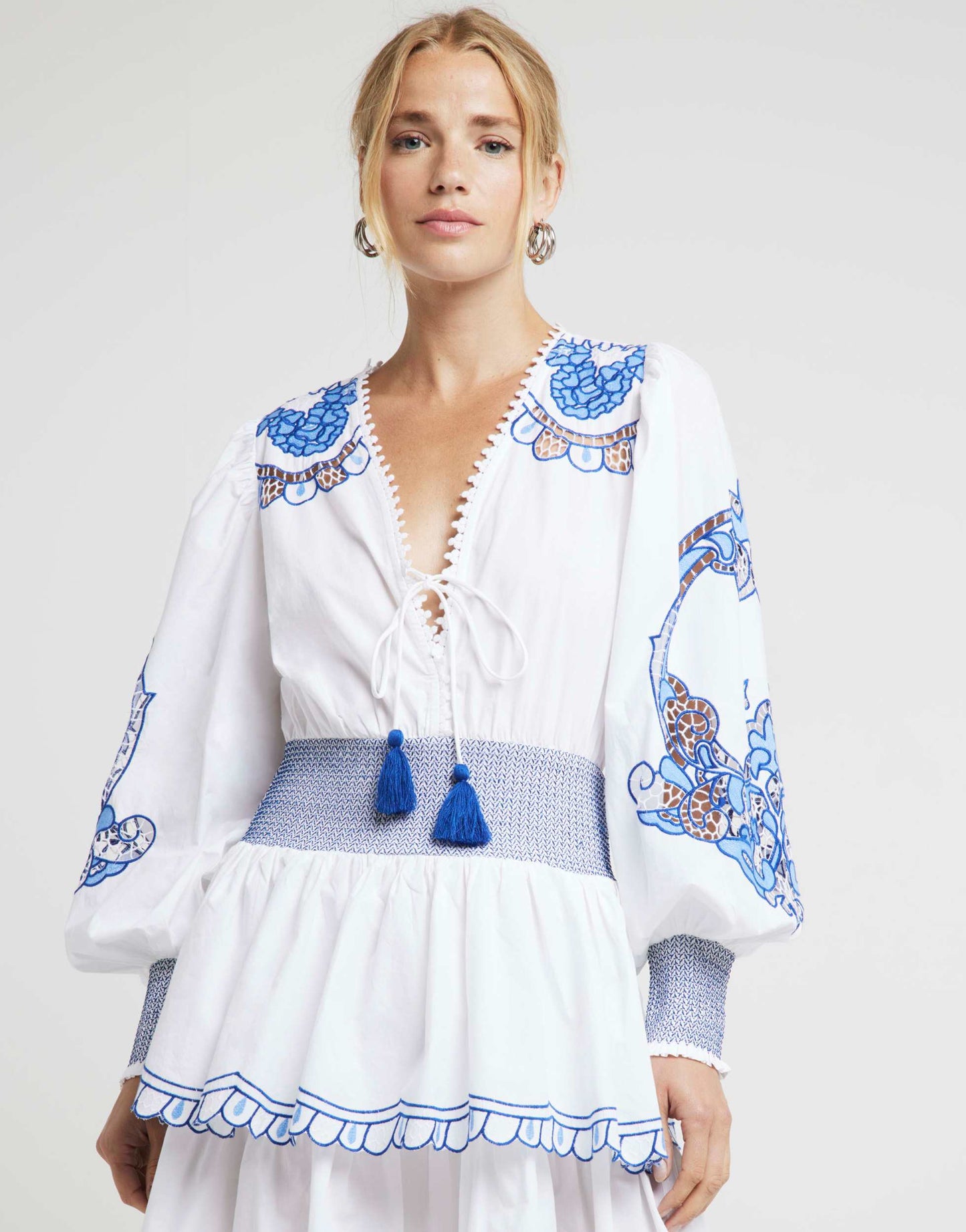 River Island White embroidered cut work swing mini dress in cream