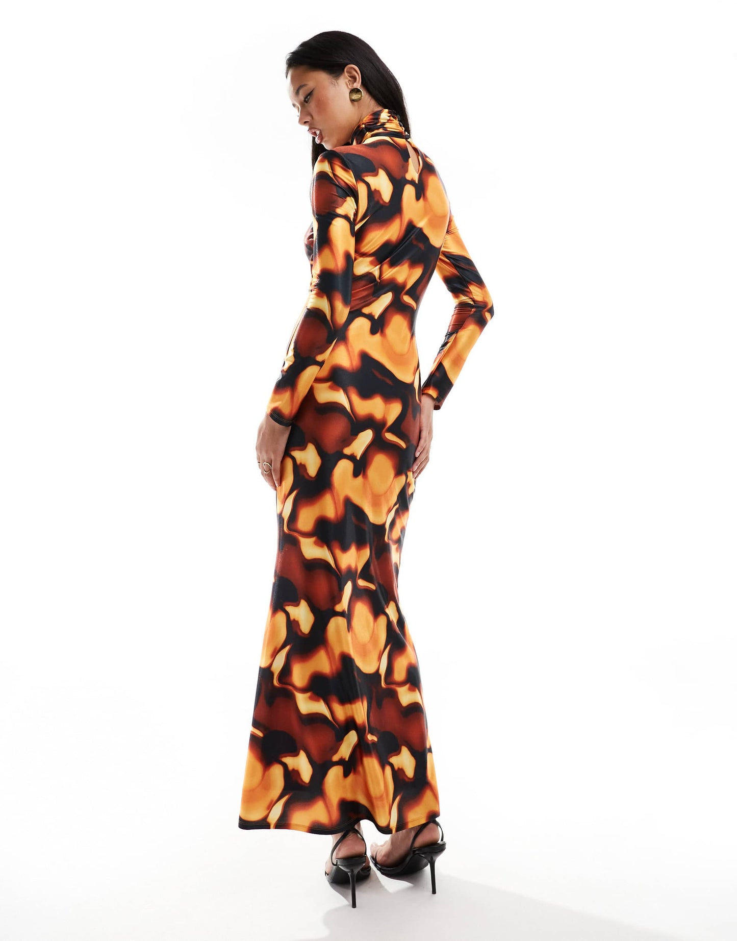 Daska high neck maxi dress in jersey in brown orange print