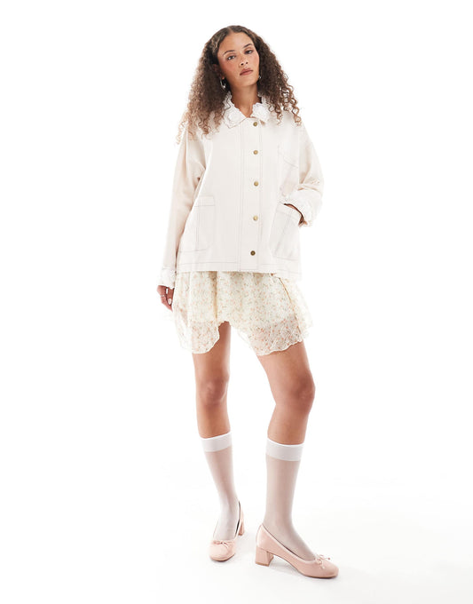 Dream Sister Jane flower embellished jacket in cream