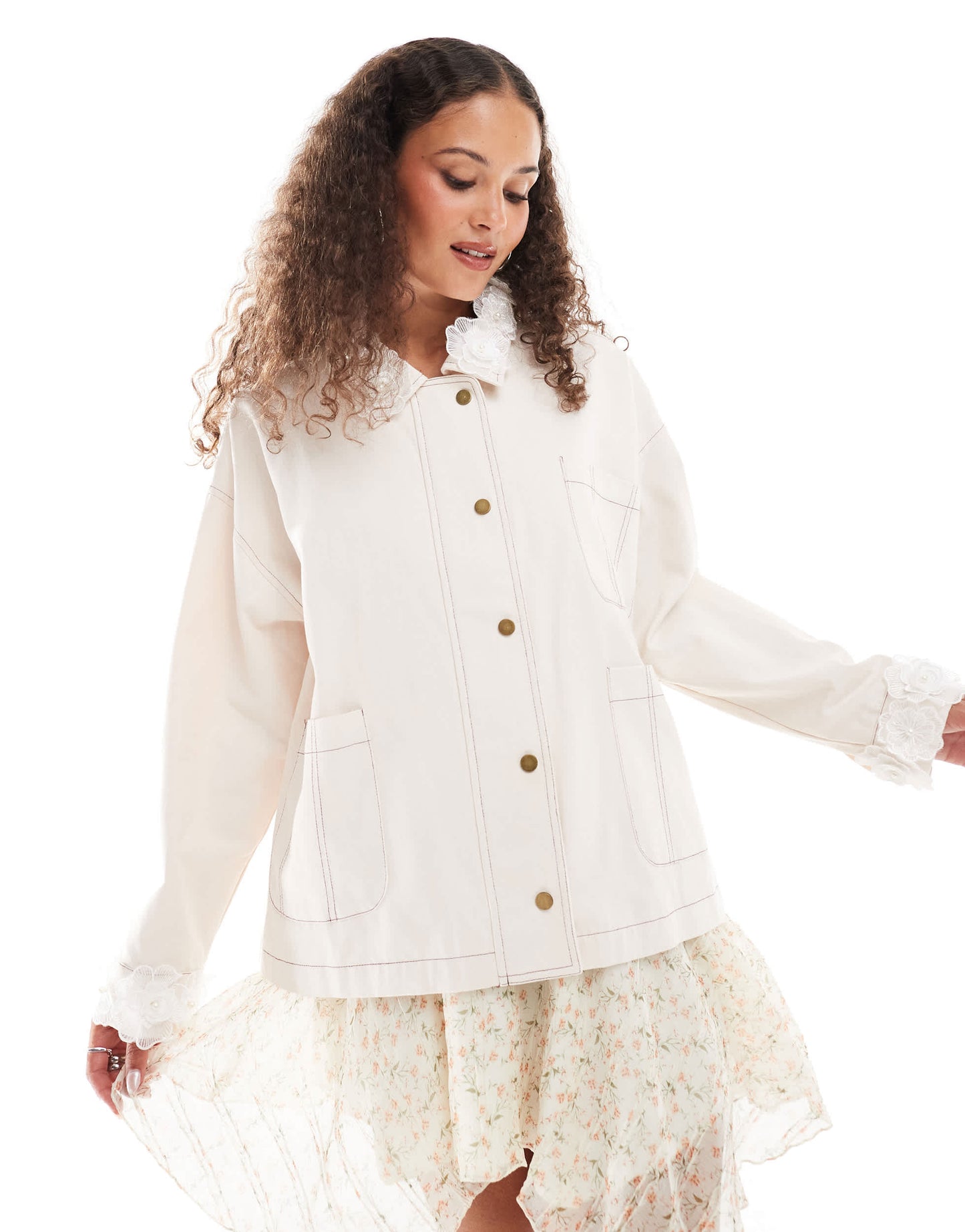 Dream Sister Jane flower embellished jacket in cream