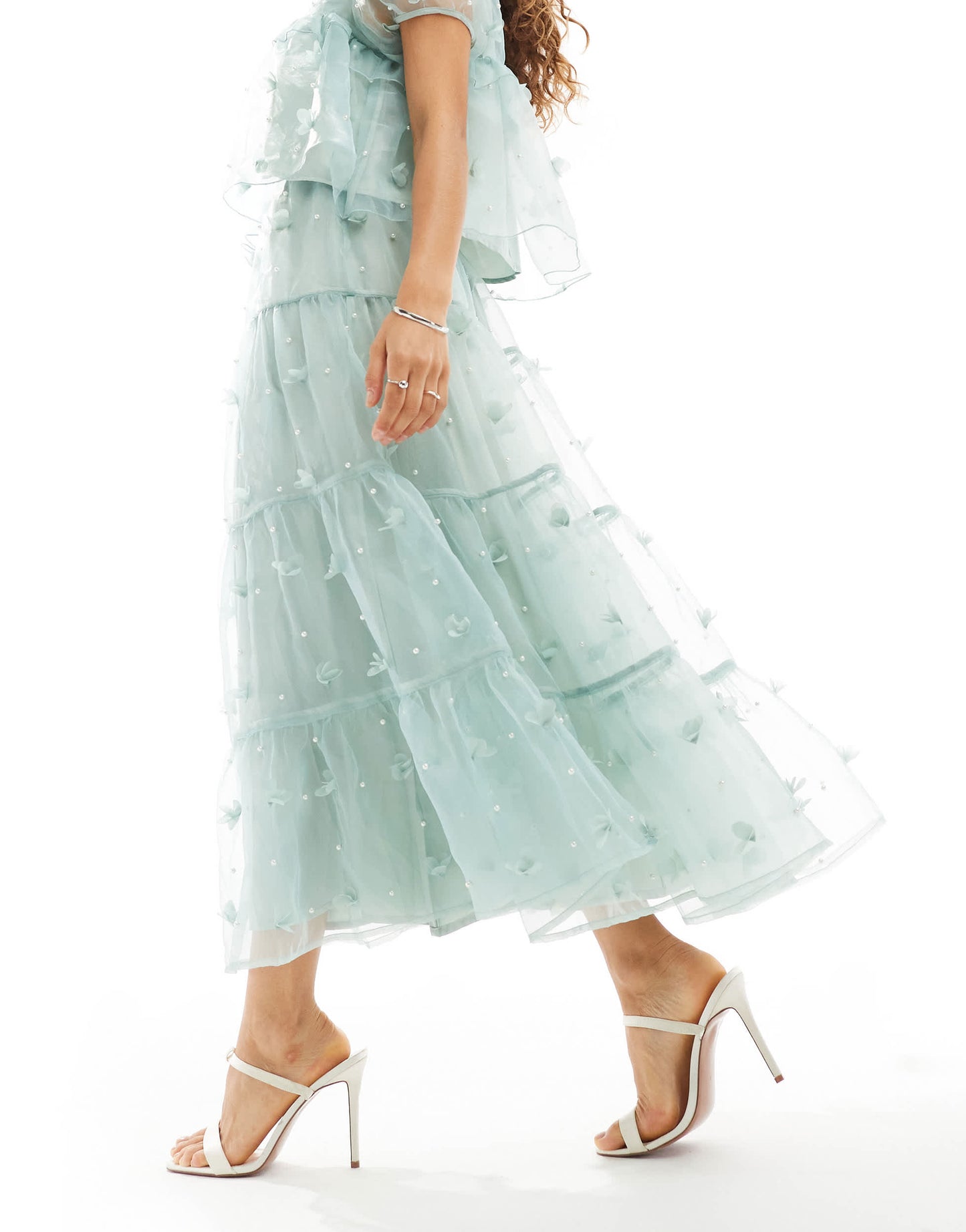 Dream Sister Jane floral organza midaxi skirt co-ord in sage