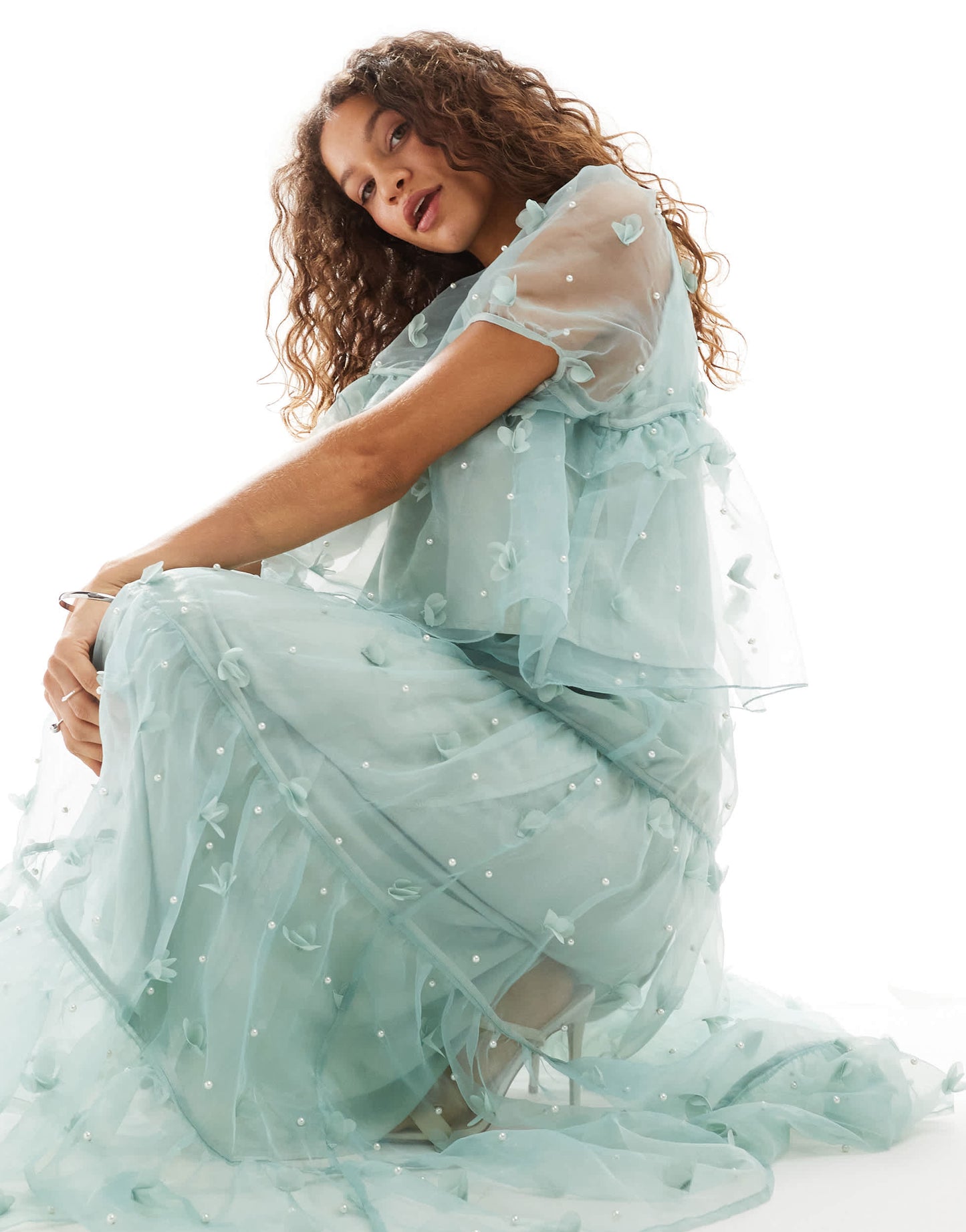 Dream Sister Jane floral organza midaxi skirt co-ord in sage