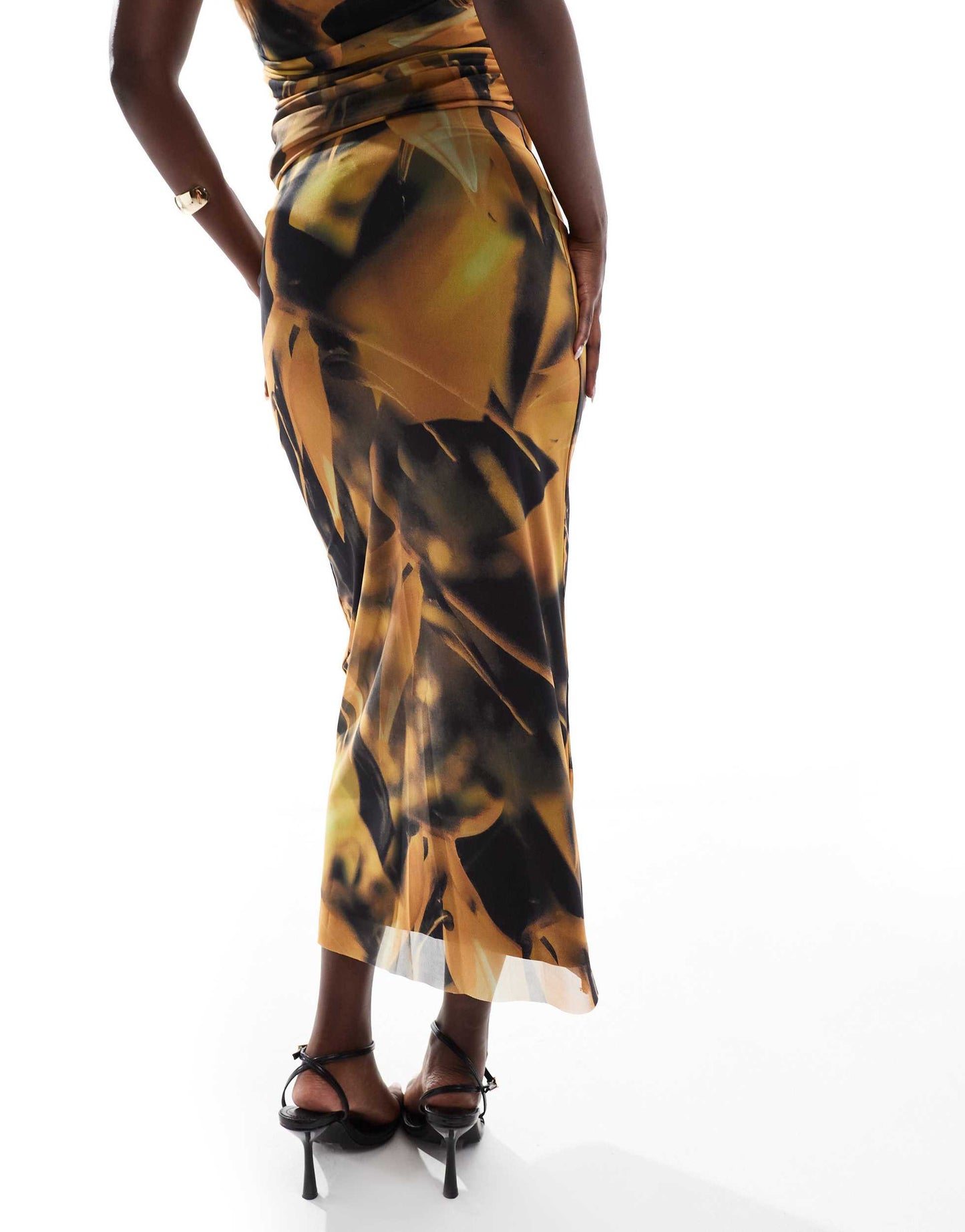 River Island floral mesh midi skirt co-ord in yellow