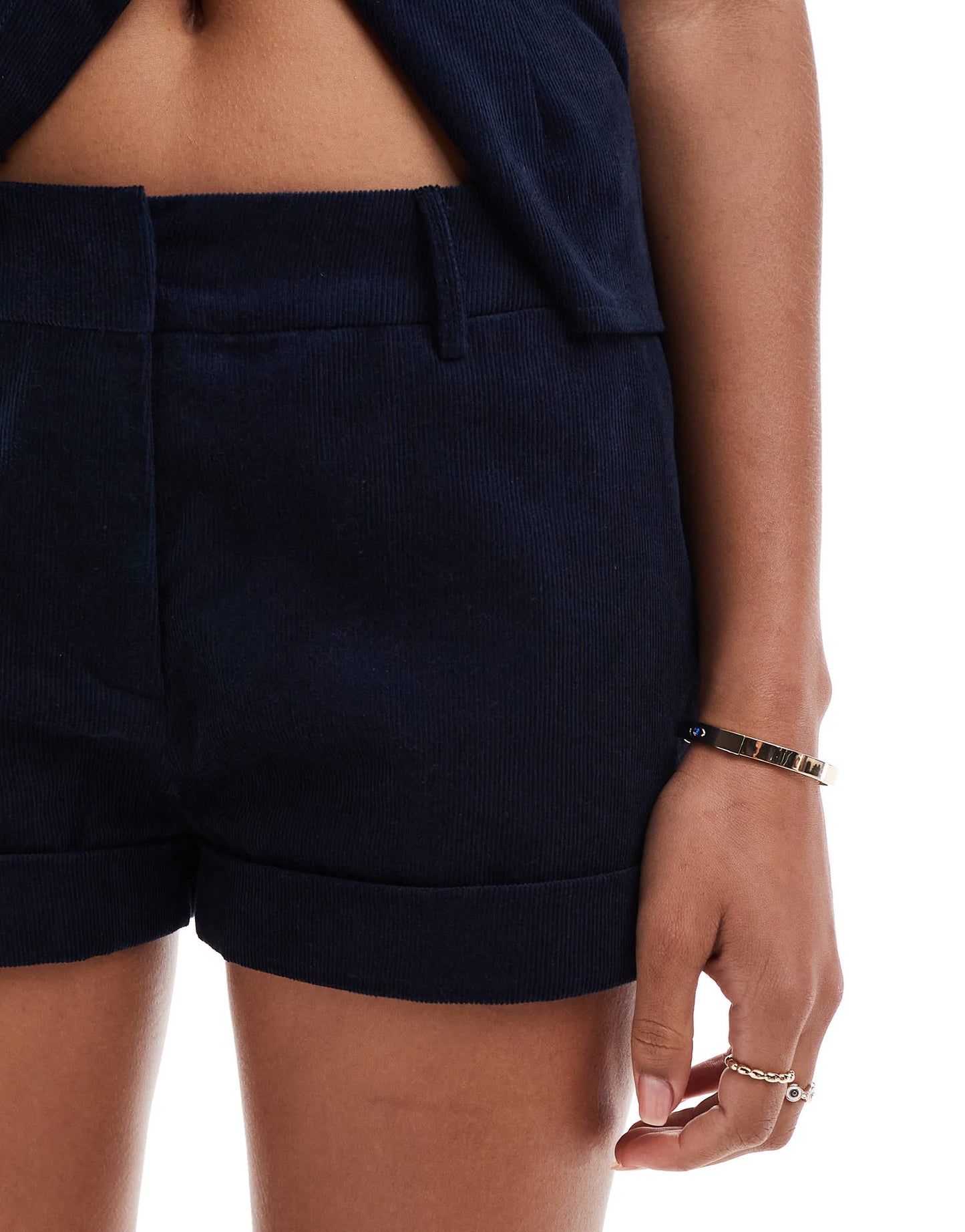 Motel wiluta micro cord tailored mini shorts co-ord in navy