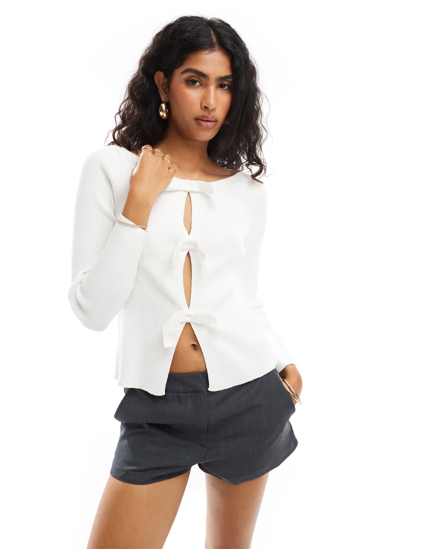 ASOS DESIGN tie front cardigan in ivory