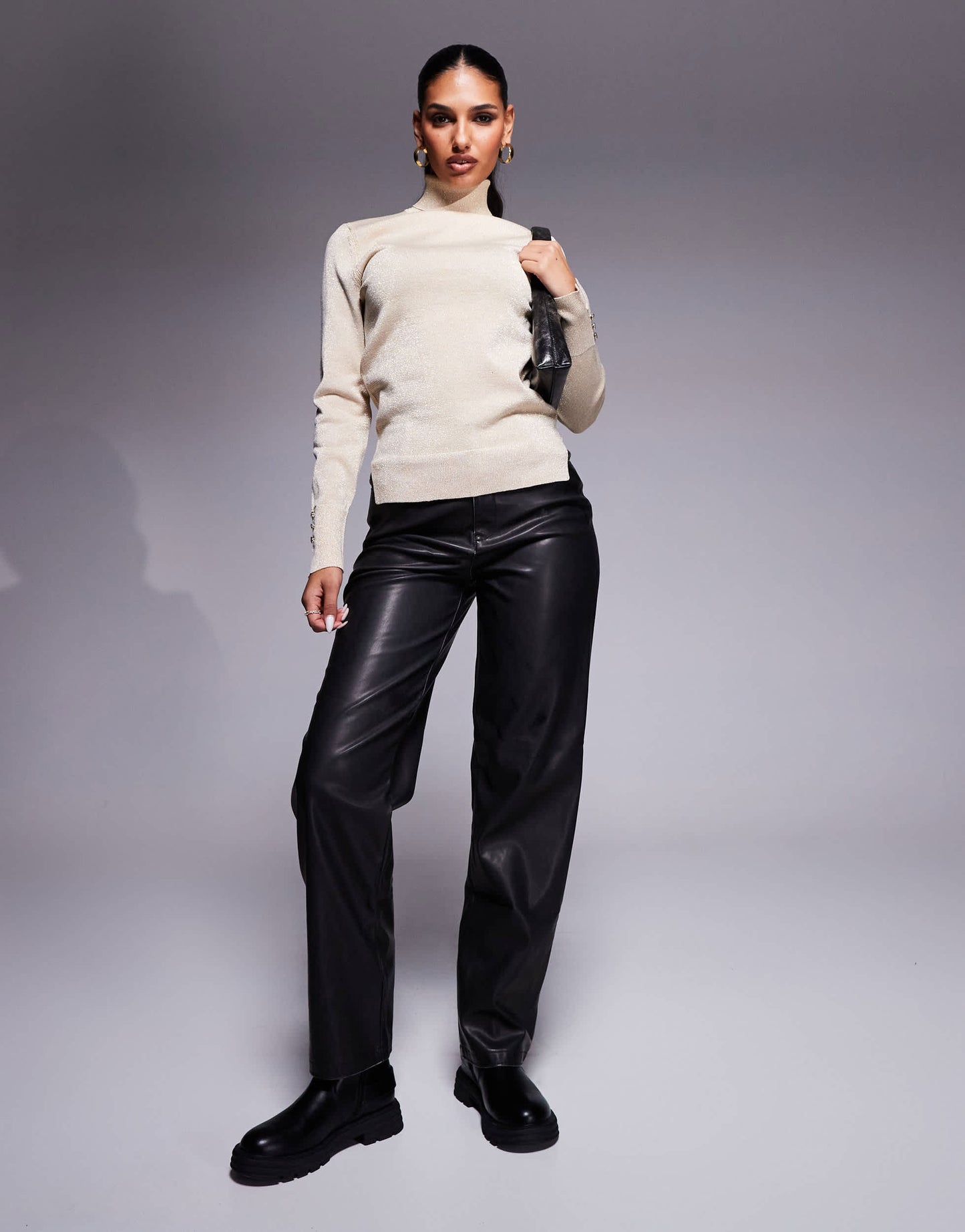 River Island roll neck jumper in cream