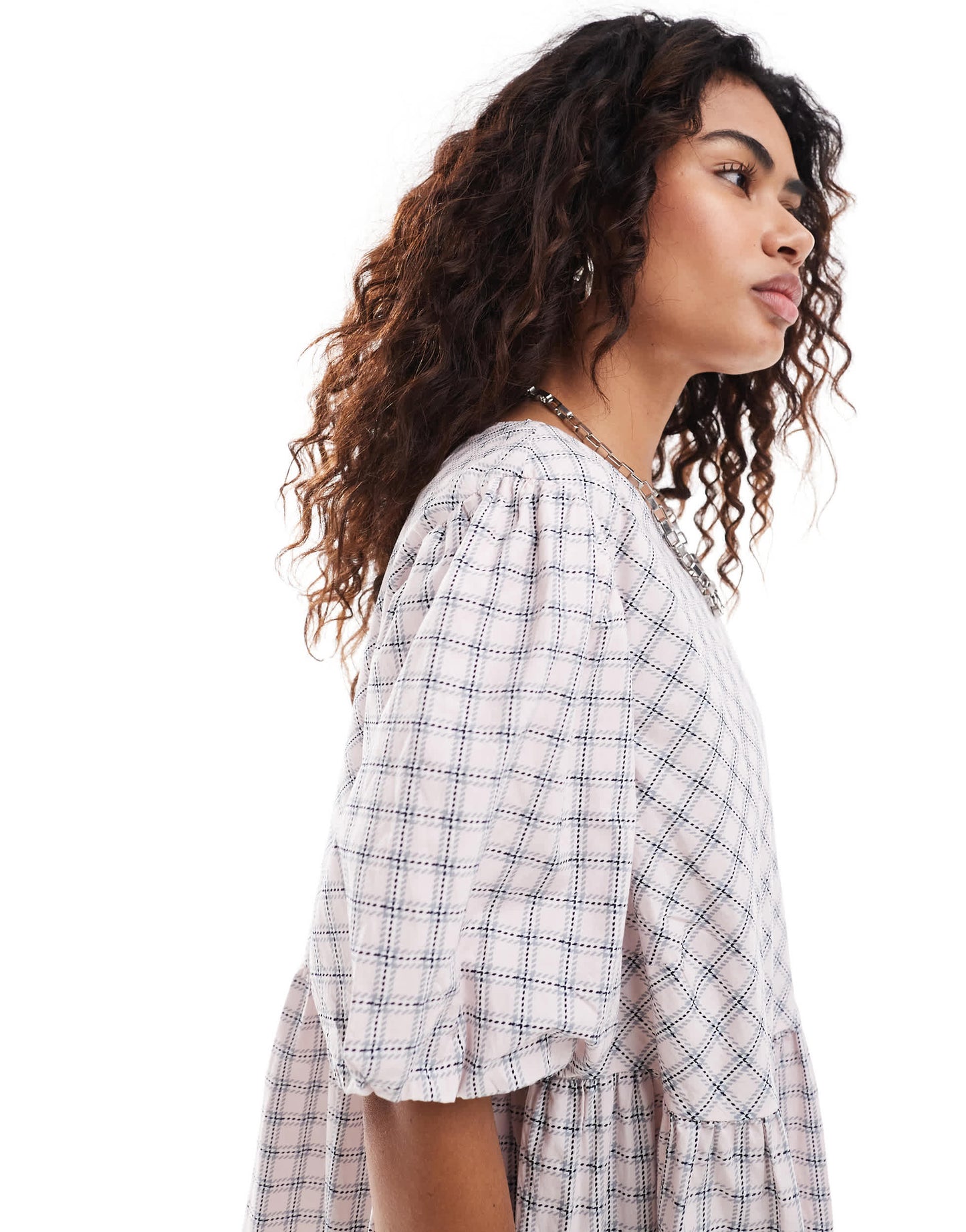 Monki short sleeve smock mini dress in pink check