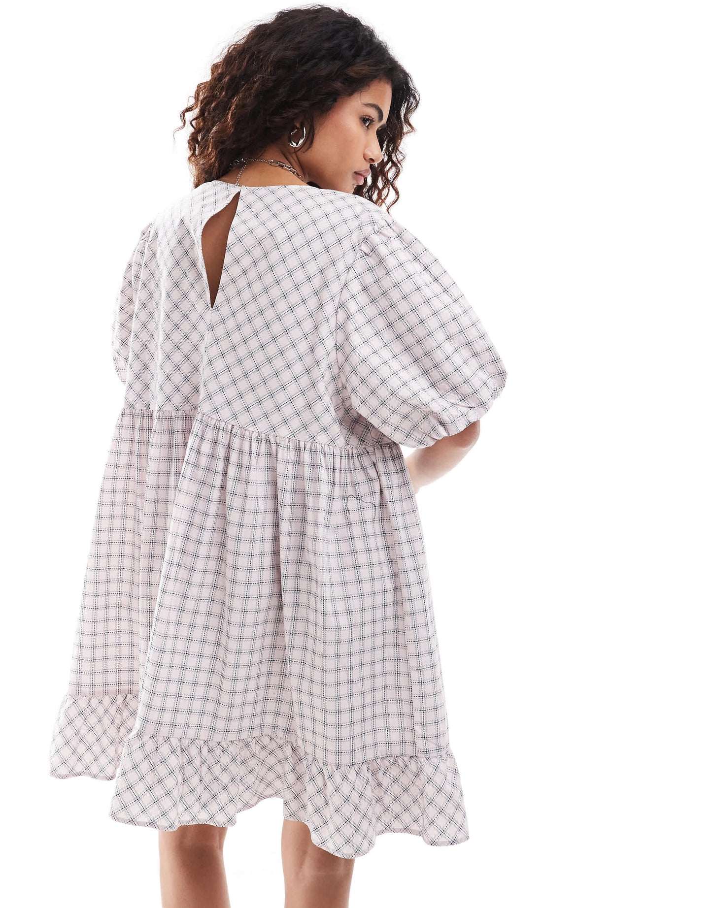 Monki short sleeve smock mini dress in pink check