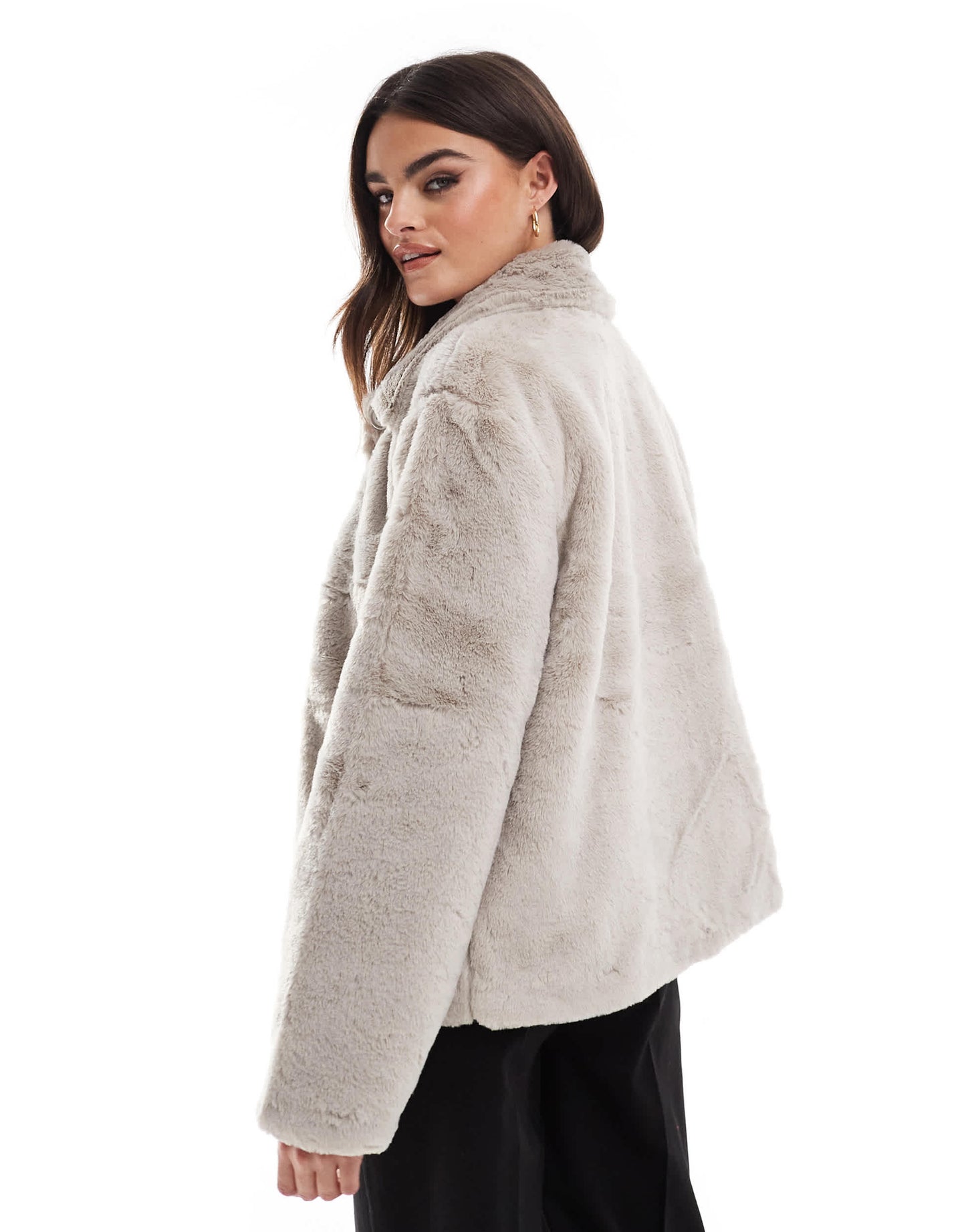 Pieces faux fur jacket in dove grey